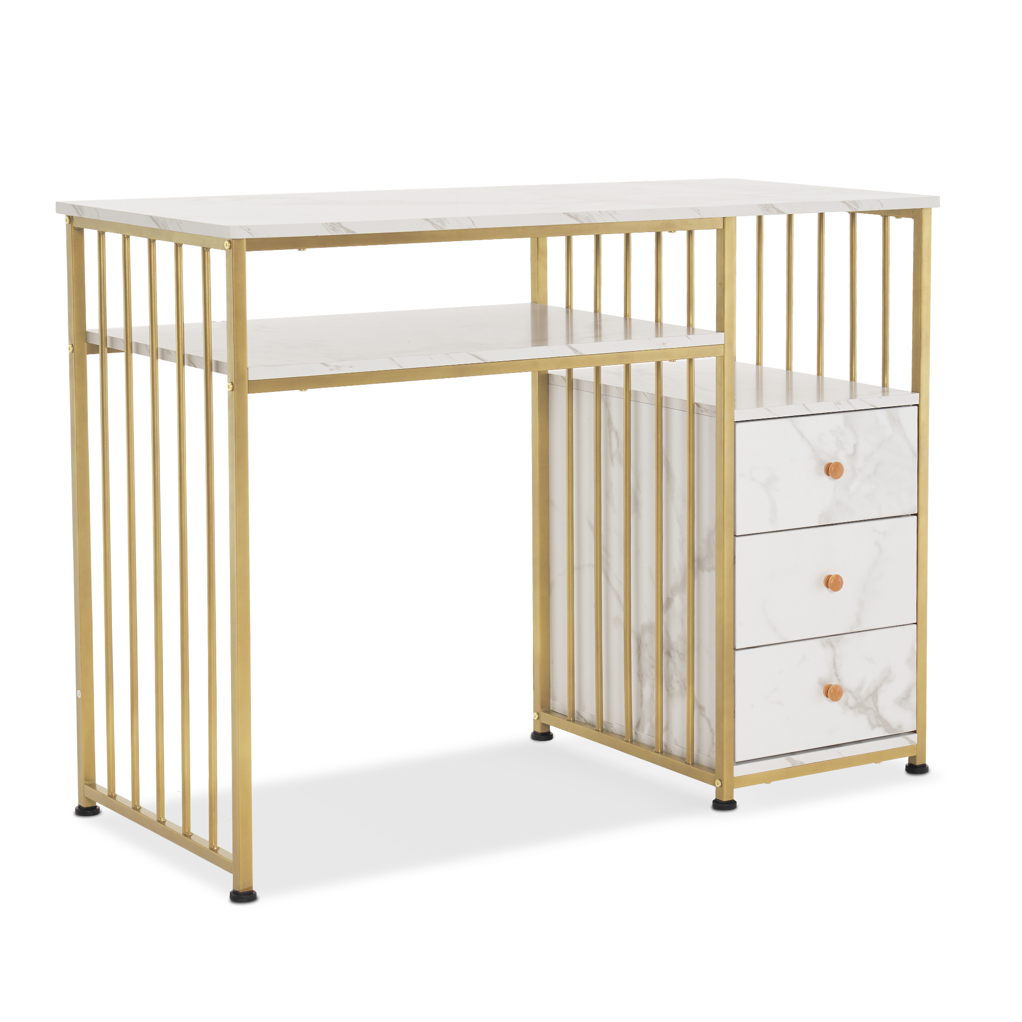 MCombo Scrivania con cassetti, tavolo da trucco senza specchio, tavolo per manicure in legno con struttura in metallo, scrivania moderna per computer per soggiorno, 109 x 45,5 x 81 cm, 2407