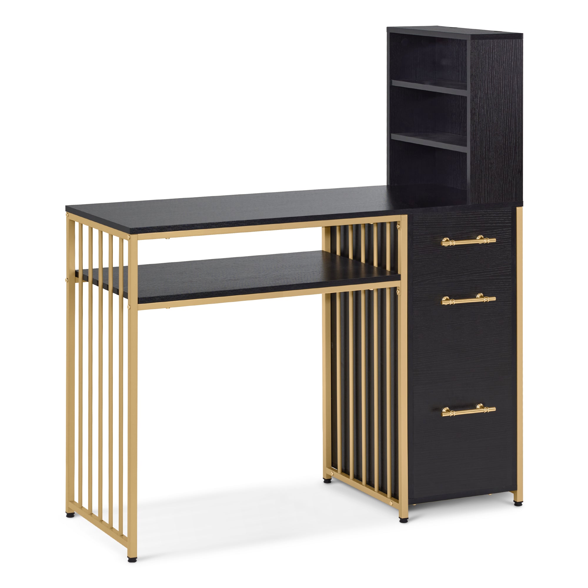 M MCombo Bureau met 3 lades, Nageltafel van hout met metalen frame, Manicure tafel, Make-up tafel zonder spiegel Modern, Computer bureau met plank voor de woonkamer, 43x108x125cm, 2420