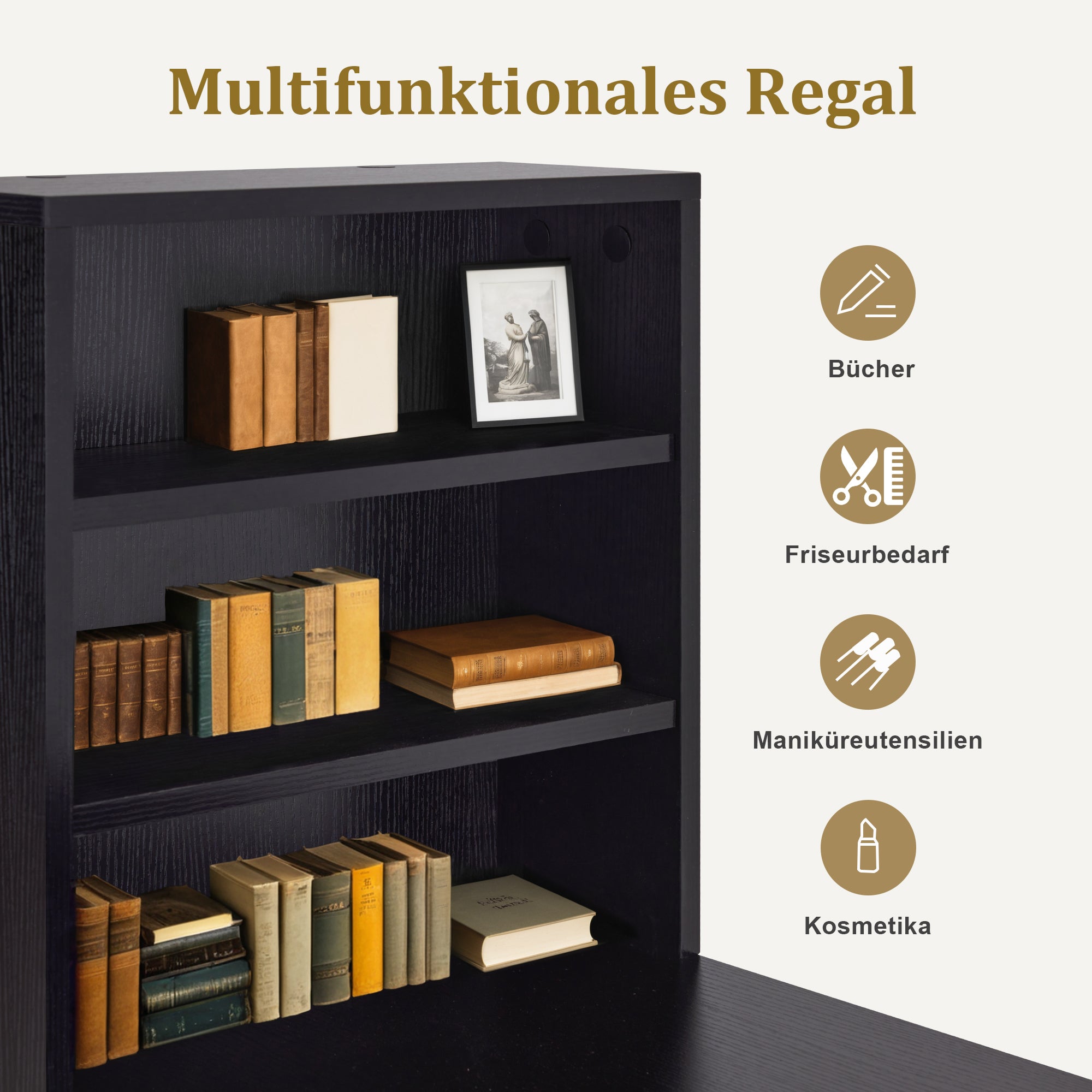 M MCombo Bureau met 3 lades, Nageltafel van hout met metalen frame, Manicure tafel, Make-up tafel zonder spiegel Modern, Computer bureau met plank voor de woonkamer, 43x108x125cm, 2420