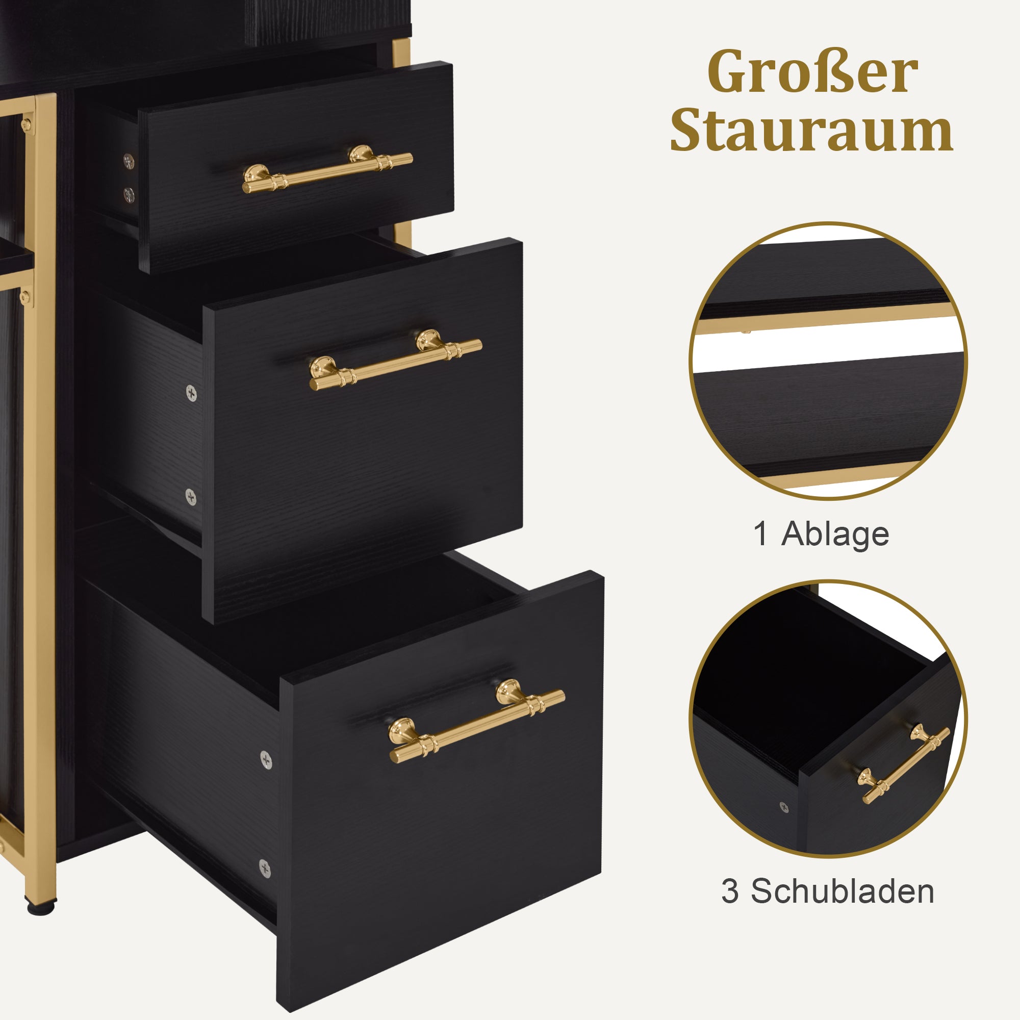 M MCombo Bureau met 3 lades, Nageltafel van hout met metalen frame, Manicure tafel, Make-up tafel zonder spiegel Modern, Computer bureau met plank voor de woonkamer, 43x108x125cm, 2420