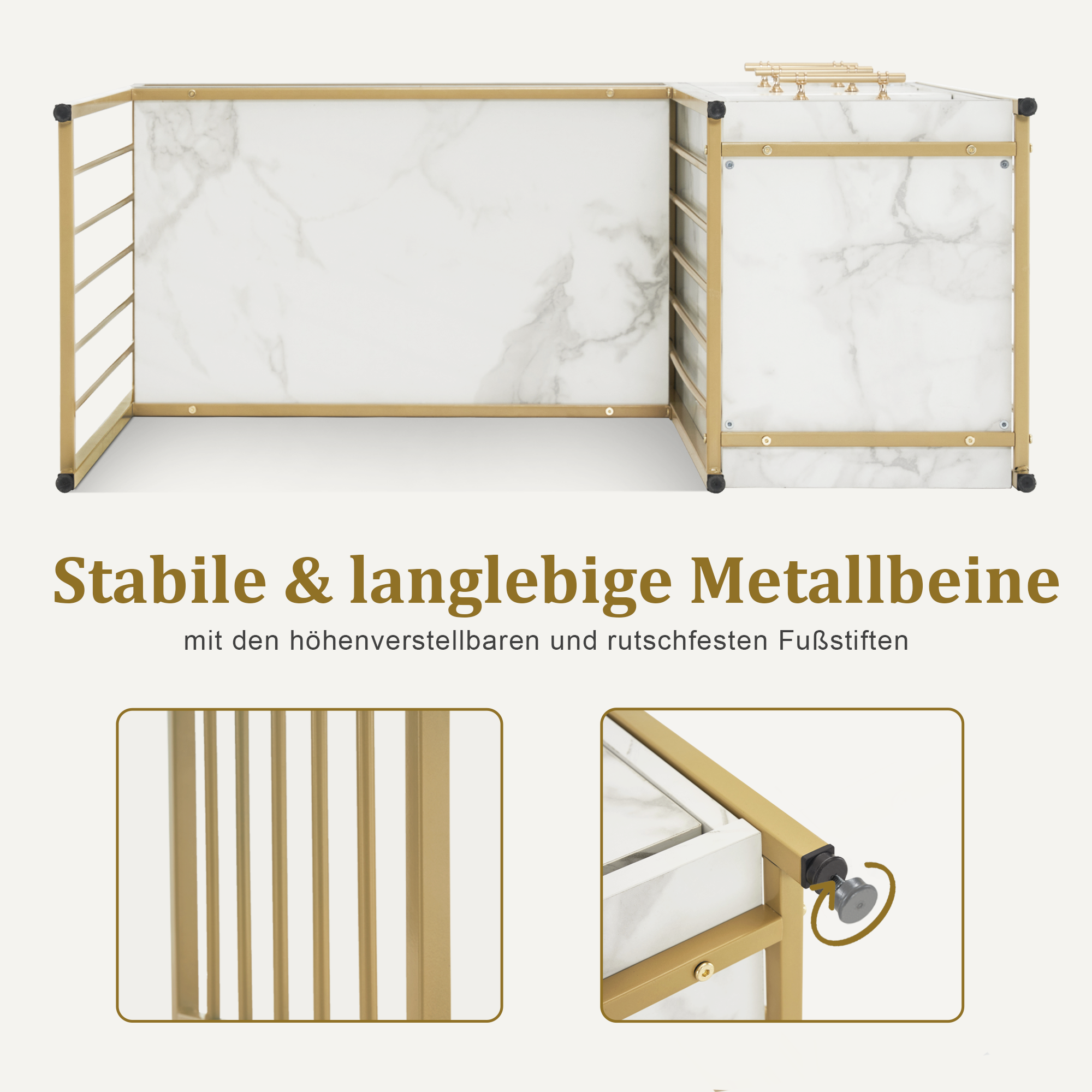 M MCombo Bureau met 3 lades, Nageltafel van hout met metalen frame, Manicure tafel, Make-up tafel zonder spiegel Modern, Computer bureau met plank voor de woonkamer, 43x108x125cm, 2420
