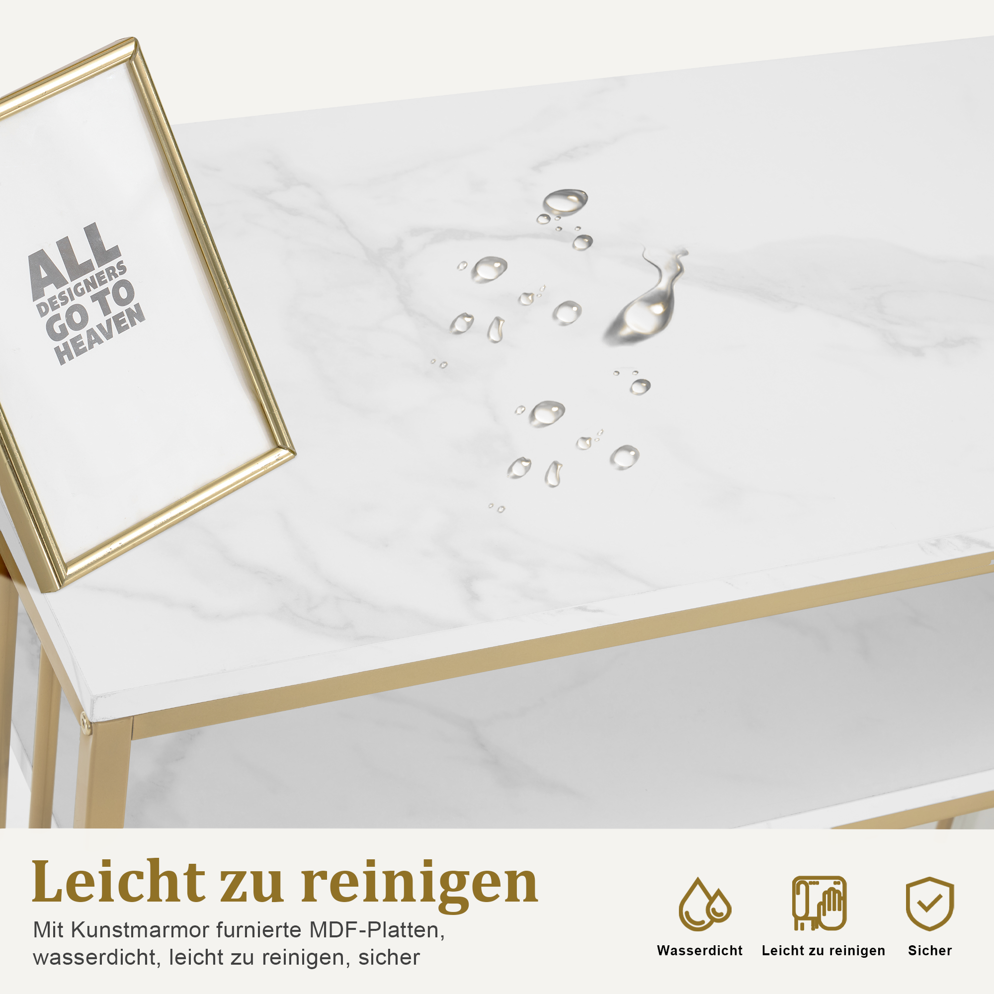 M MCombo Bureau met 3 lades, Nageltafel van hout met metalen frame, Manicure tafel, Make-up tafel zonder spiegel Modern, Computer bureau met plank voor de woonkamer, 43x108x125cm, 2420