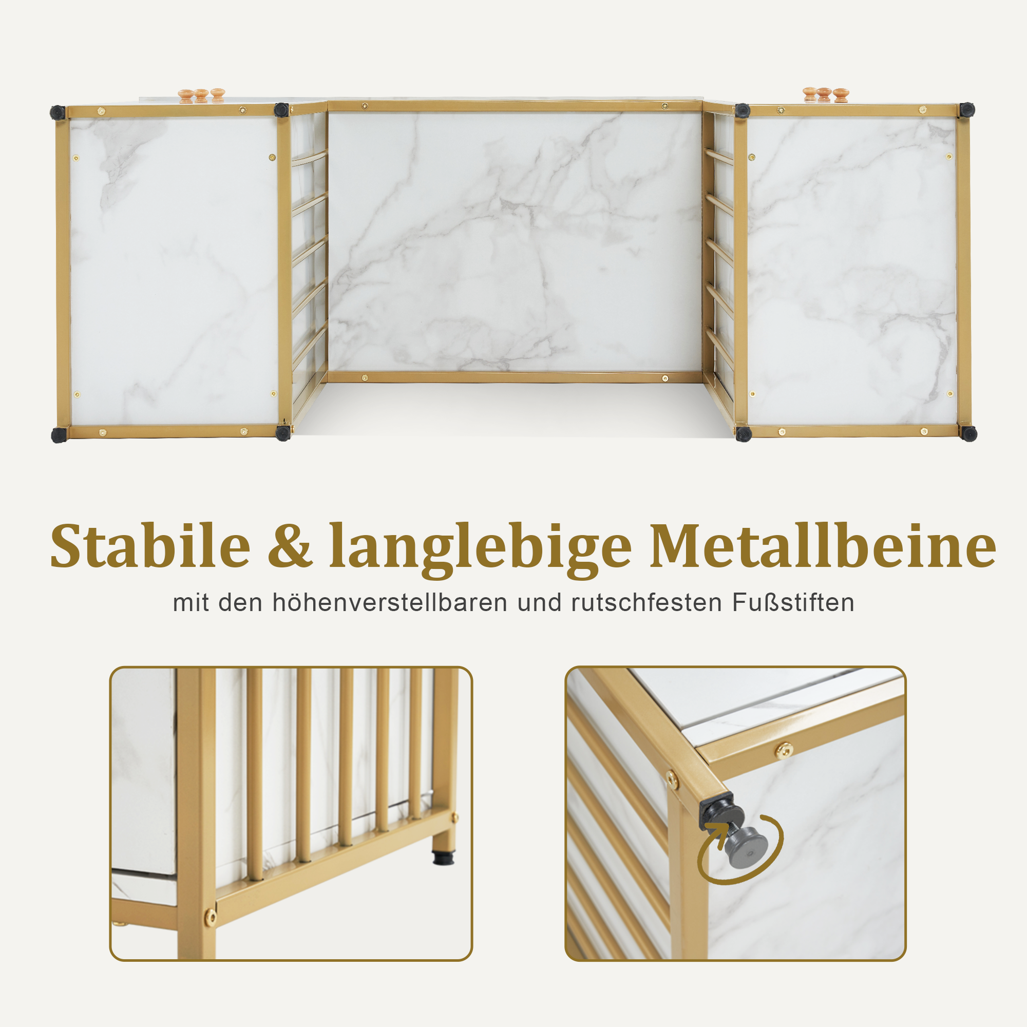 MCombo Scrivania con 6 cassetti, tavolo per manicure in legno con struttura in metallo, tavolo per manicure, tavolo da trucco senza specchio, moderna, scrivania per computer con ripiani per soggiorno, 46x125x81 cm, 2425