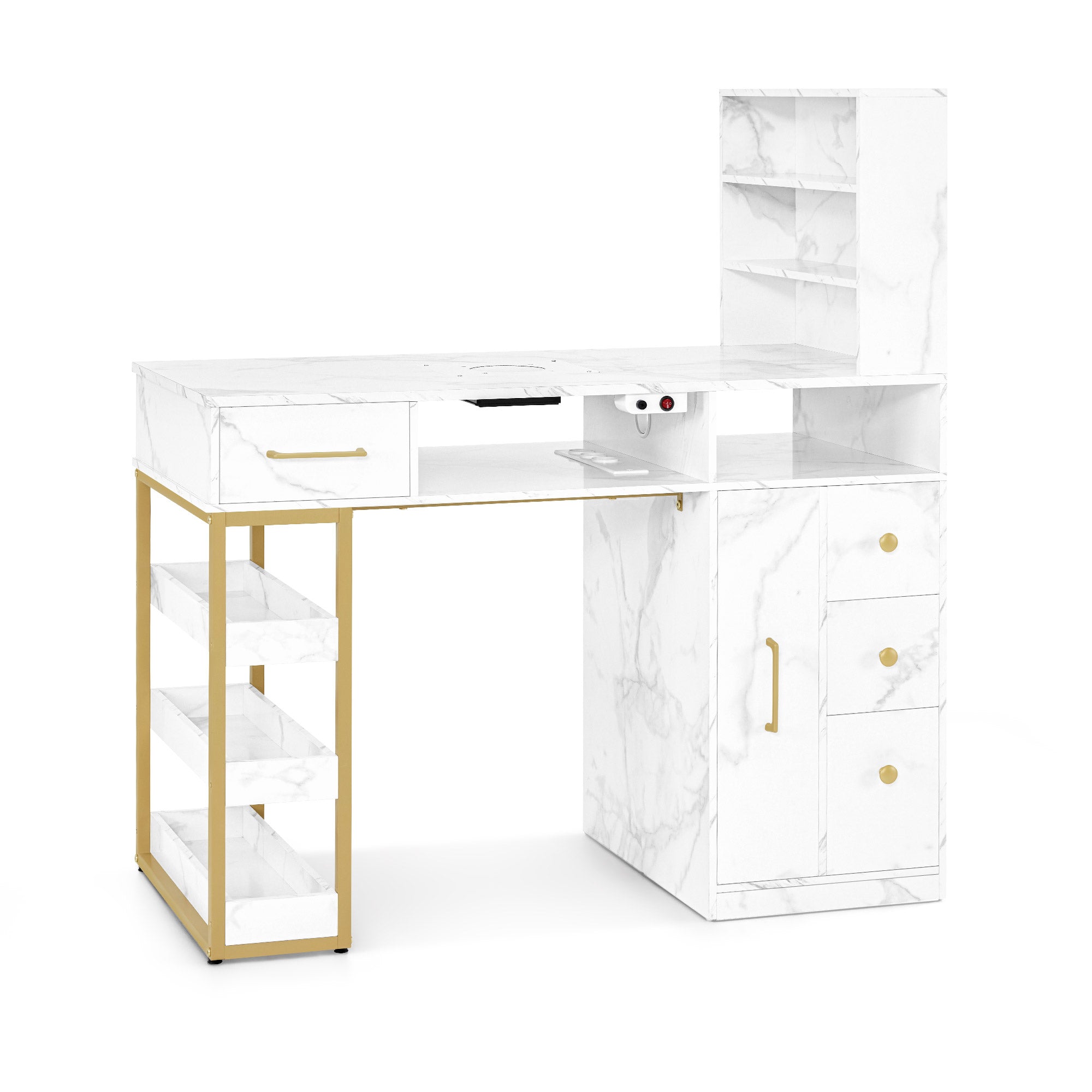 M MCombo Tavolo da trucco MCombo con 4 cassetti, 2 ripiani, 5 scomparti e 1 mobiletto estraibile; tavolo per manicure con aspiratore di polveri e 2 sacchetti di raccolta; tavolo per centro estetico (55x112x123 cm, modello 2439)