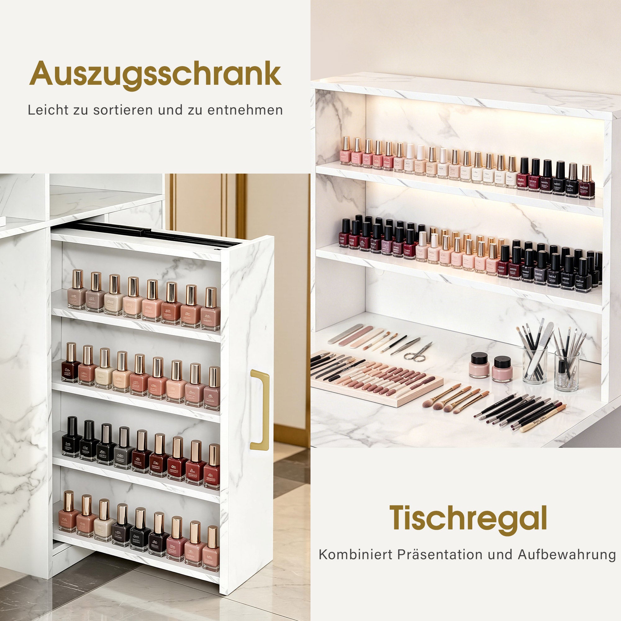 M MCombo Tavolo da trucco MCombo con 4 cassetti, 2 ripiani, 5 scomparti e 1 mobiletto estraibile; tavolo per manicure con aspiratore di polveri e 2 sacchetti di raccolta; tavolo per centro estetico (55x112x123 cm, modello 2439)