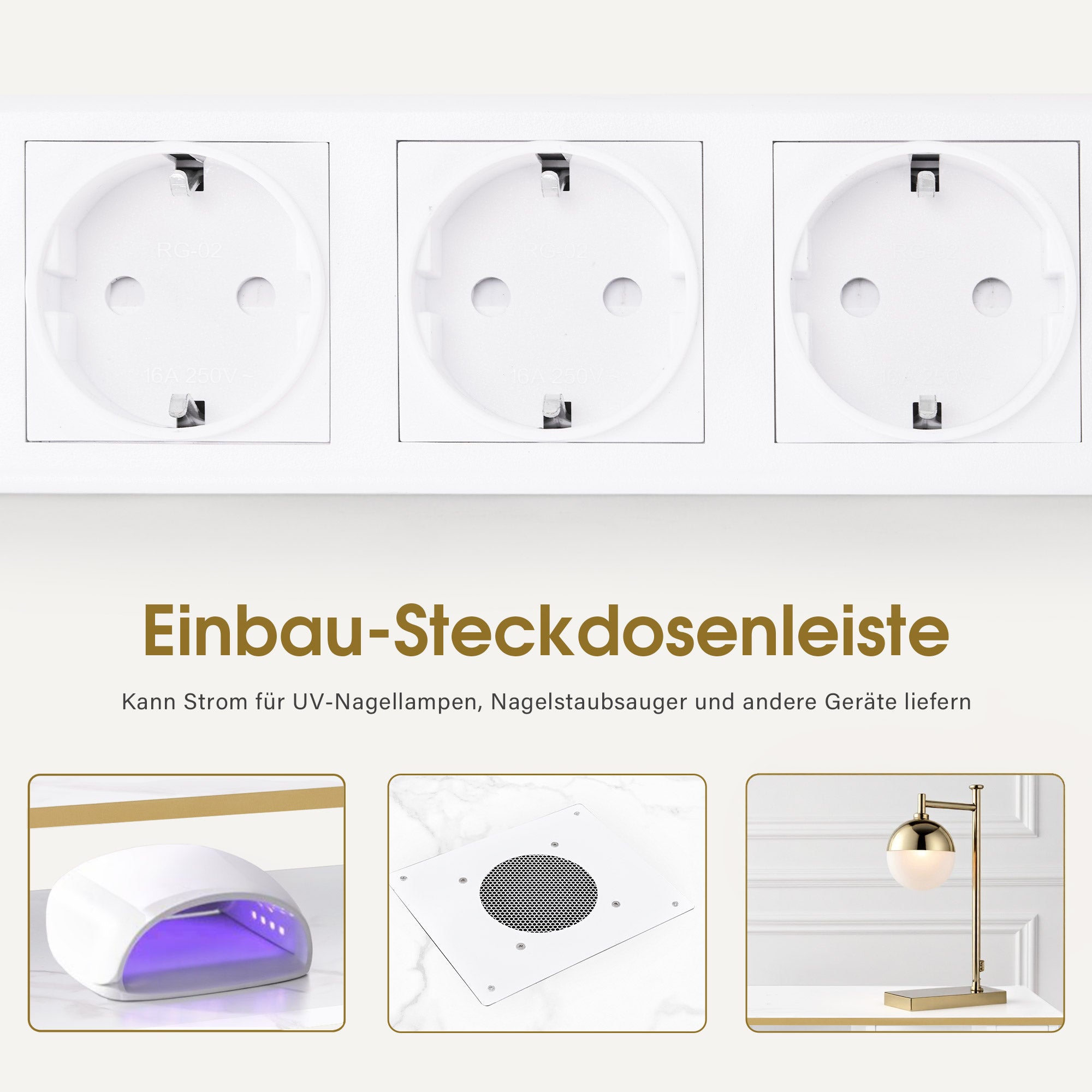 MCombo Tavolo per manicure con 4 cassetti, 1 ripiano e 5 scomparti, tavolo per unghie con aspirazione della polvere, 2 sacchetti per aspirapolvere, tavolo in legno per salone di bellezza, scrivania per studio unghie, marmo bianco oro, 55x112x80 cm, 2464