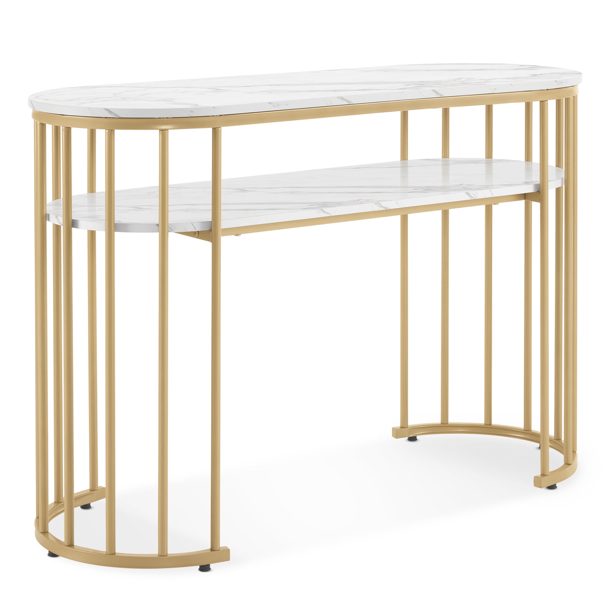 M MCombo Bureau zonder lades, Make-up tafel zonder spiegel Marmer-Wit Goud, Manicure tafel, Nageltafel van hout met metalen frame, Computer tafel Woonkamer Modern, 45 x 114 x 78cm, 2482