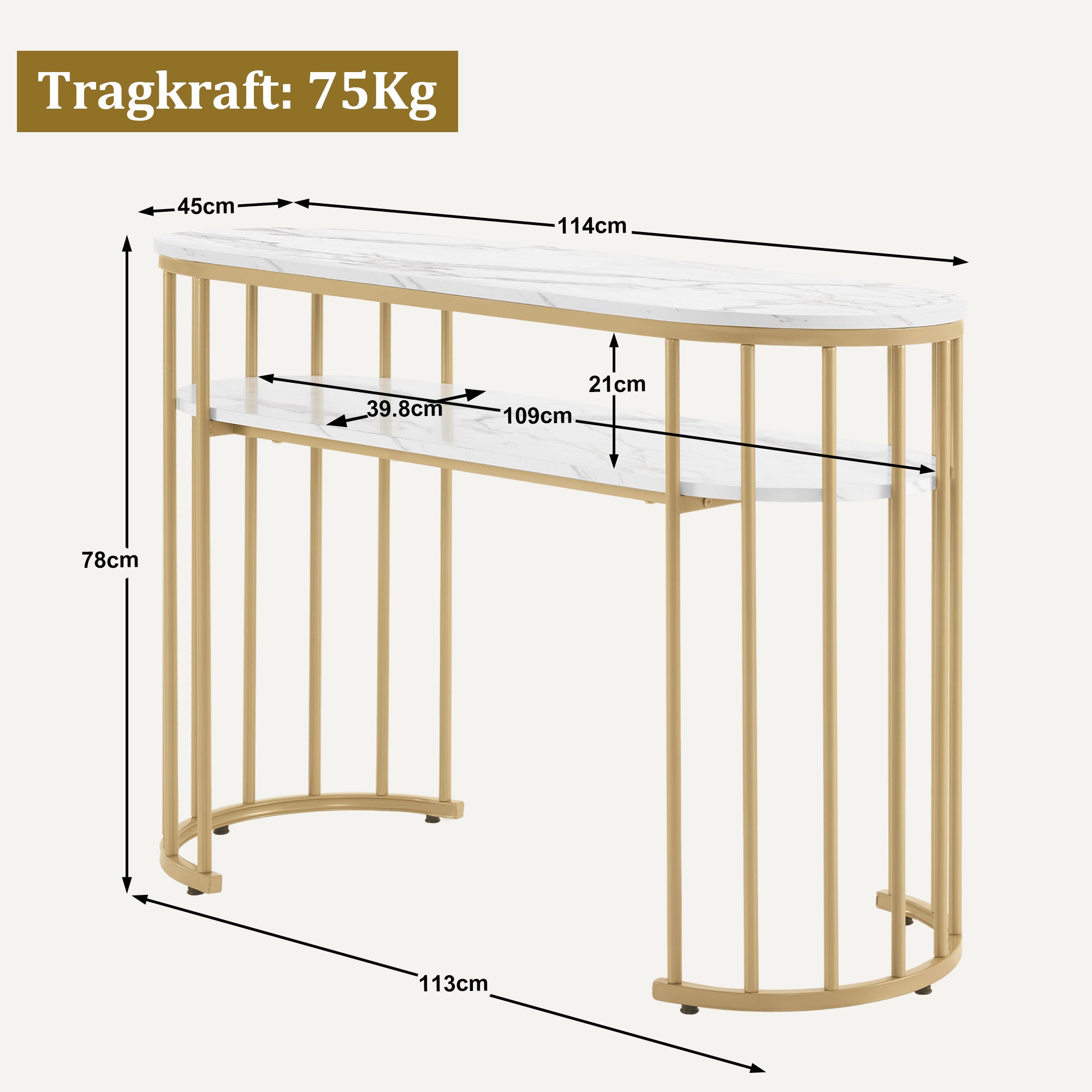 M MCombo Bureau zonder lades, Make-up tafel zonder spiegel Marmer-Wit Goud, Manicure tafel, Nageltafel van hout met metalen frame, Computer tafel Woonkamer Modern, 45 x 114 x 78cm, 2482