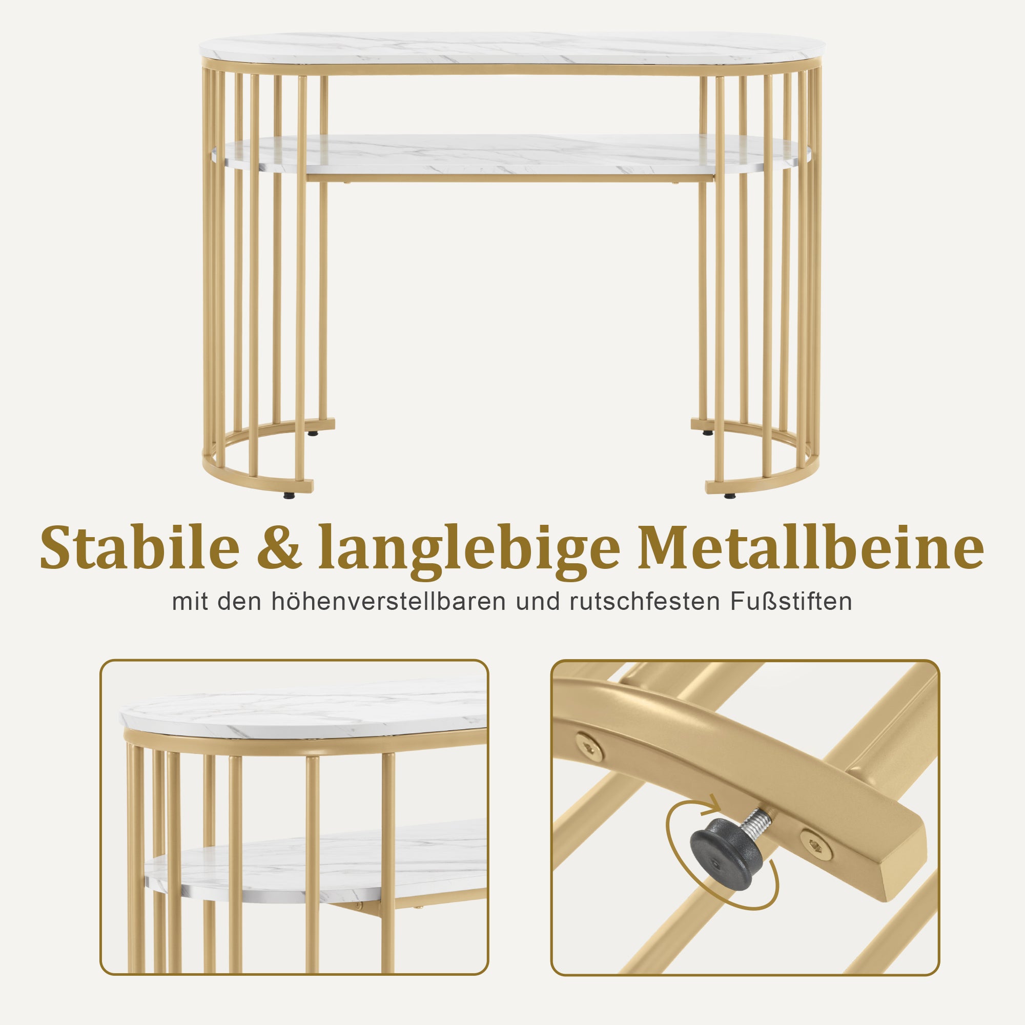 M MCombo Bureau zonder lades, Make-up tafel zonder spiegel Marmer-Wit Goud, Manicure tafel, Nageltafel van hout met metalen frame, Computer tafel Woonkamer Modern, 45 x 114 x 78cm, 2482