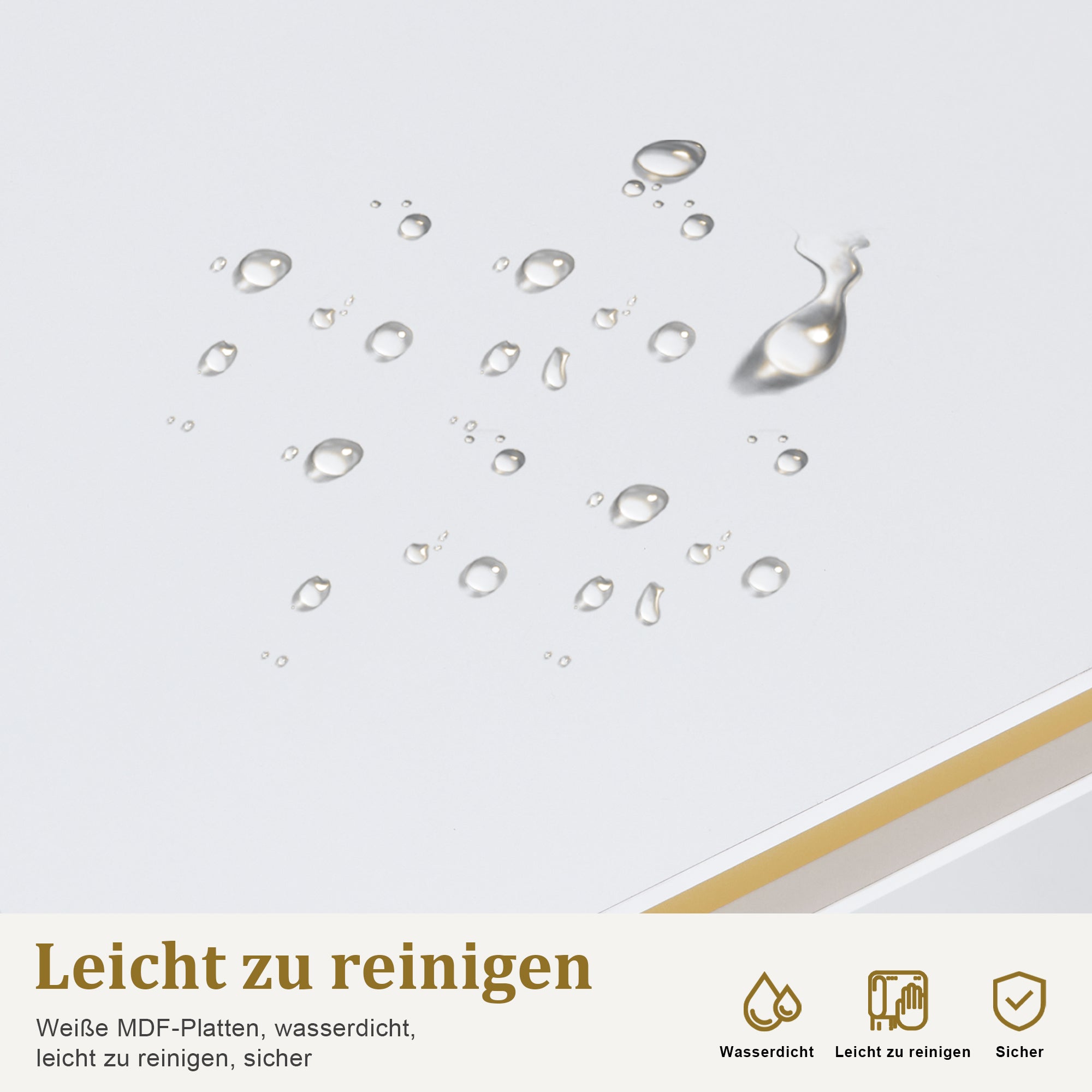 M MCombo Bureau met lades voor nagelstudio, manicure tafel met 3 stopcontacten, make-up tafel zonder spiegel Wit-Goud, nageltafel van hout met metalen frame, nagelstyling tafel, 50x110x80,5cm, 2484
