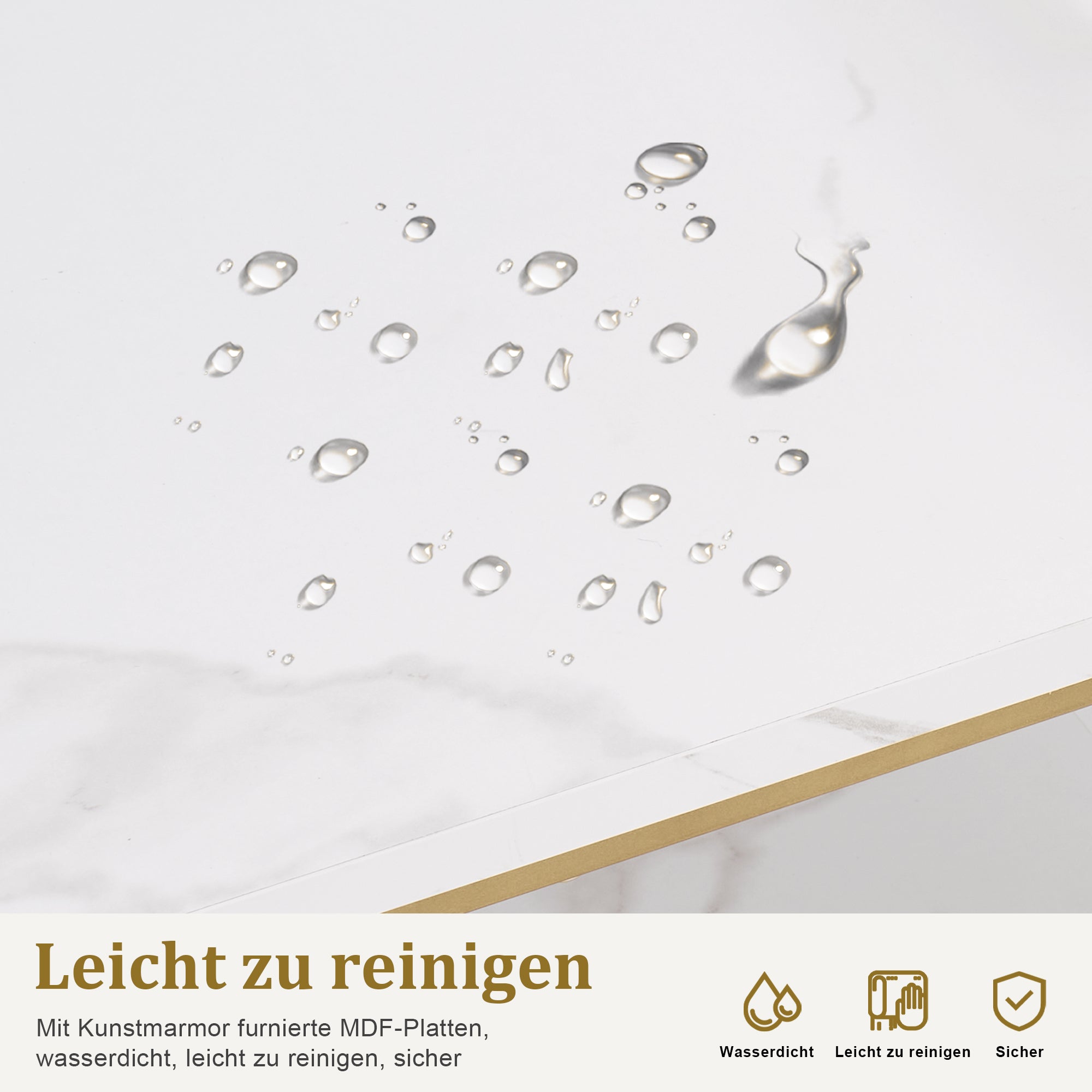 M MCombo Bureau met lades, Nageltafel met rek, Manicure tafel van hout met metalen frame, Make-up tafel zonder spiegel woonkamer Modern, Marmer-Wit Goud, 45 x 110 x 80.5cm, 2498