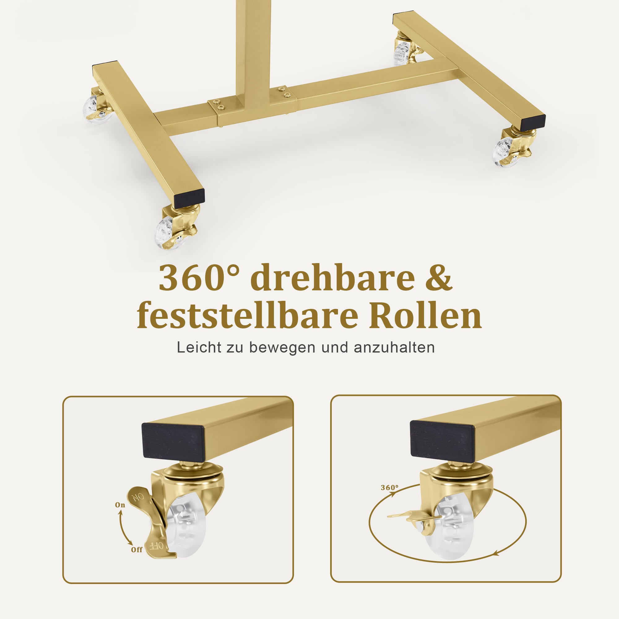 MCombo Tavolino con ruote, carrello di servizio regolabile in altezza, carrello dorato per salone, comodino a forma di C, carrello per parrucchieri, centri estetici e salotti, 40x60x72/97 cm, 2832