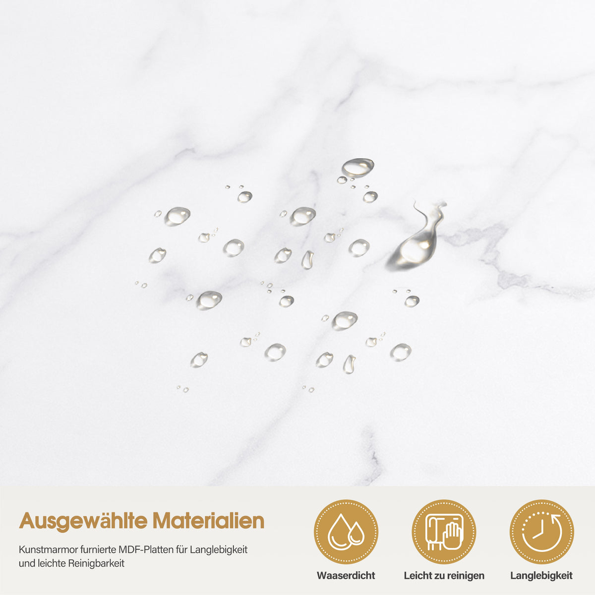 M MCombo Friseurtisch mit 2 Schubladen & Offener Ablage, Schreibtisch Marmor-Weiß Gold, Schminktisch ohne Spiegel, Friseurplatz für Friseursalon, Computertisch Schlafzimmer, 40x100x80cm, 3579