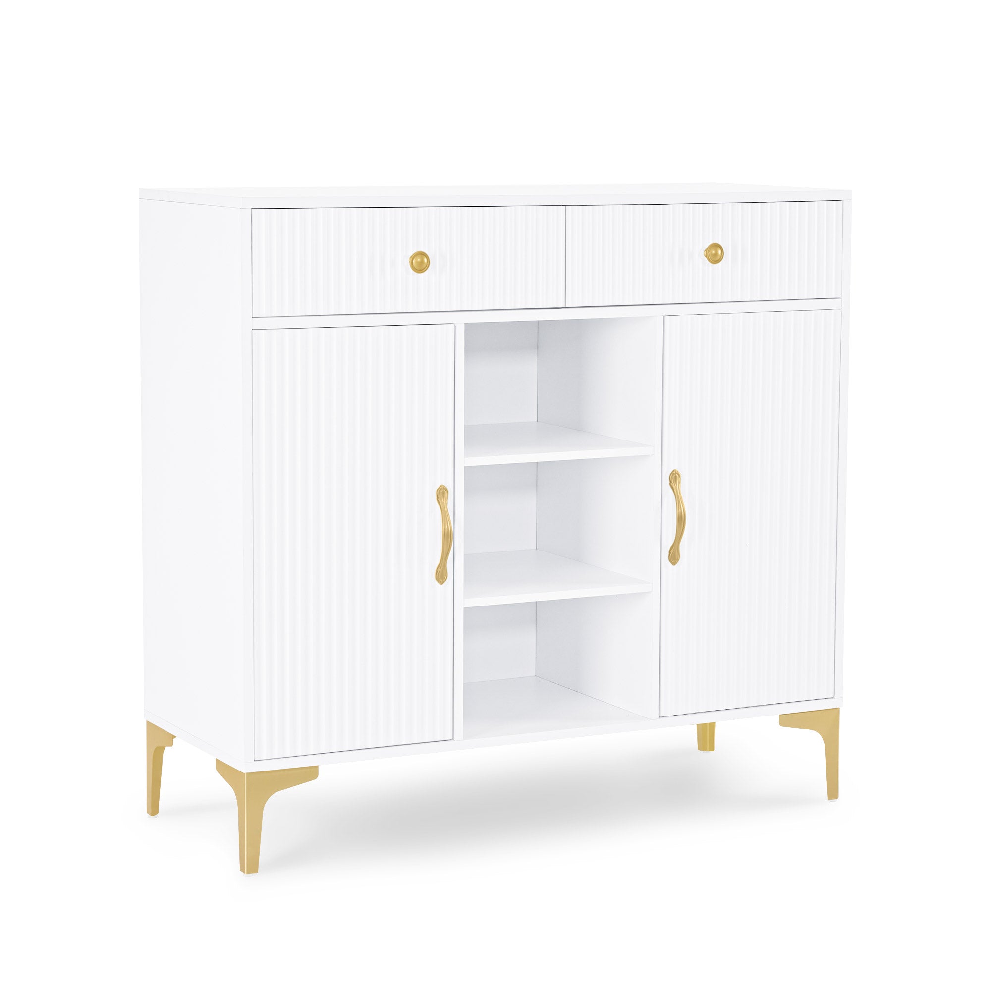 M MCombo Sideboard met 2 lades, badkamerkast met 3 open vakken & 2 verstelbare planken, keukenkast, commode wit, bijzetkast voor nagelstudio, badkast, 40x100x95cm, 6647