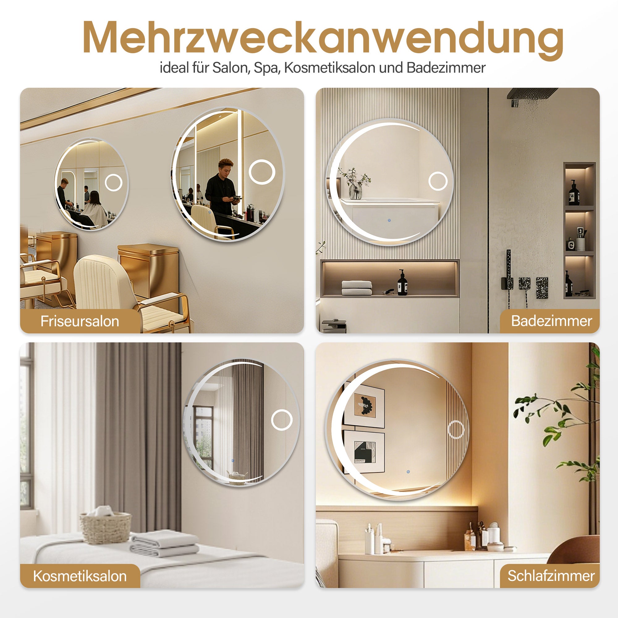 MCombo Specchio da parete con illuminazione, specchio da bagno con cornice in alluminio, specchio rotondo con interruttore touch, 3 colori di luce, dimmerabile, specchio da bagno J6228