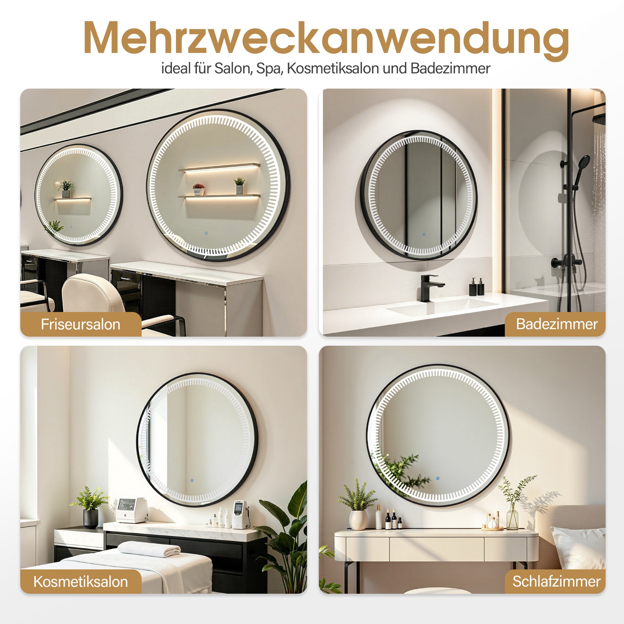 MCombo Specchio da parete con illuminazione, specchio da bagno con cornice in alluminio, specchio rotondo con interruttore touch, 3 colori di luce, dimmerabile, specchio da bagno J6236