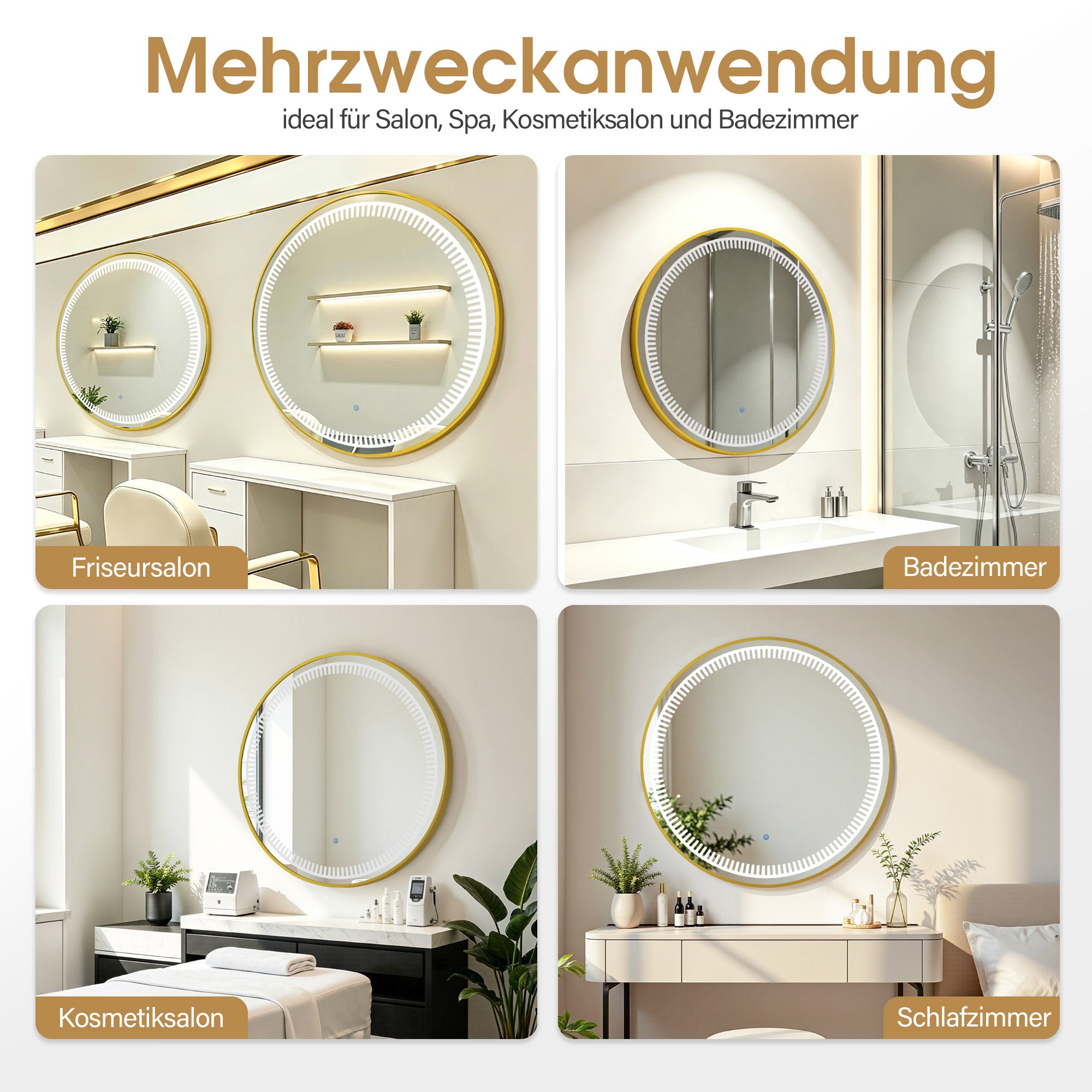 MCombo Specchio da parete con illuminazione, specchio da bagno con cornice in alluminio, specchio rotondo con interruttore touch, 3 colori di luce, dimmerabile, specchio da bagno J6236