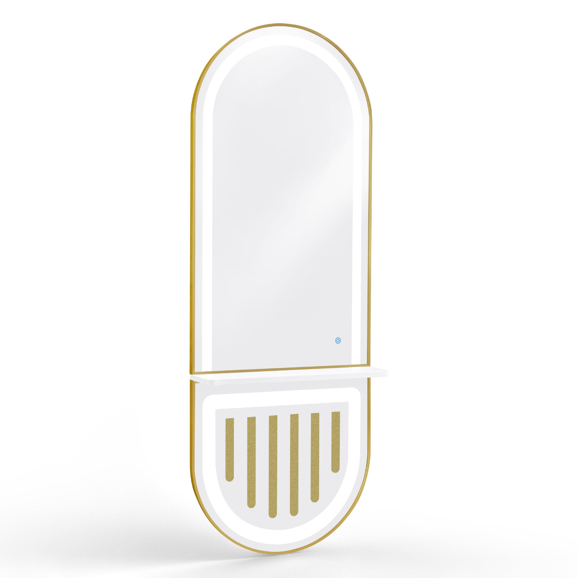 M MCombo wandspiegel met verlichting, passpiegel met aluminium frame, grote spiegel met plank, aanraakschakelaar, dimbaar met 3 lichtkleuren, modern voor kapsalon, 17x65x177 cm, J6257