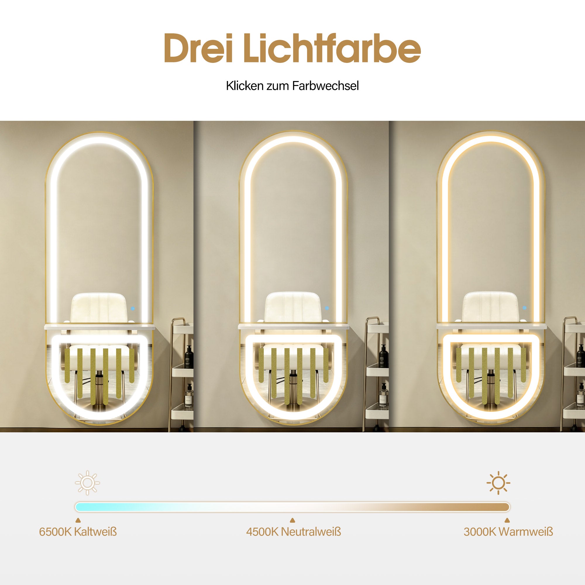 M MCombo wandspiegel met verlichting, passpiegel met aluminium frame, grote spiegel met plank, aanraakschakelaar, dimbaar met 3 lichtkleuren, modern voor kapsalon, 17x65x177 cm, J6257