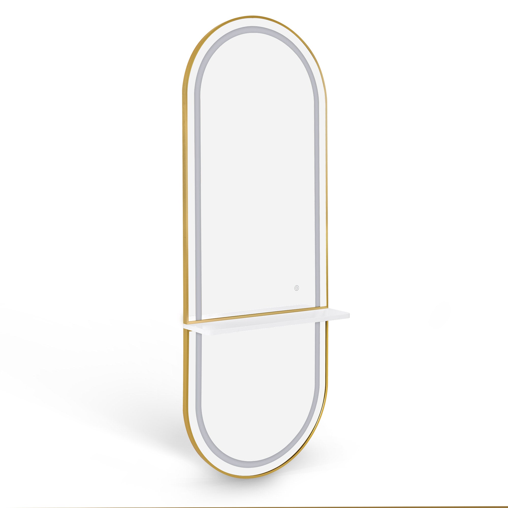 M MCombo Wandspiegel met verlichting, full-length spiegel met aluminium frame, grote spiegel met plank, touch-schakelaar, 3 dimbare lichtkleuren, voor kapsalon, 17x65x177 cm, J6270