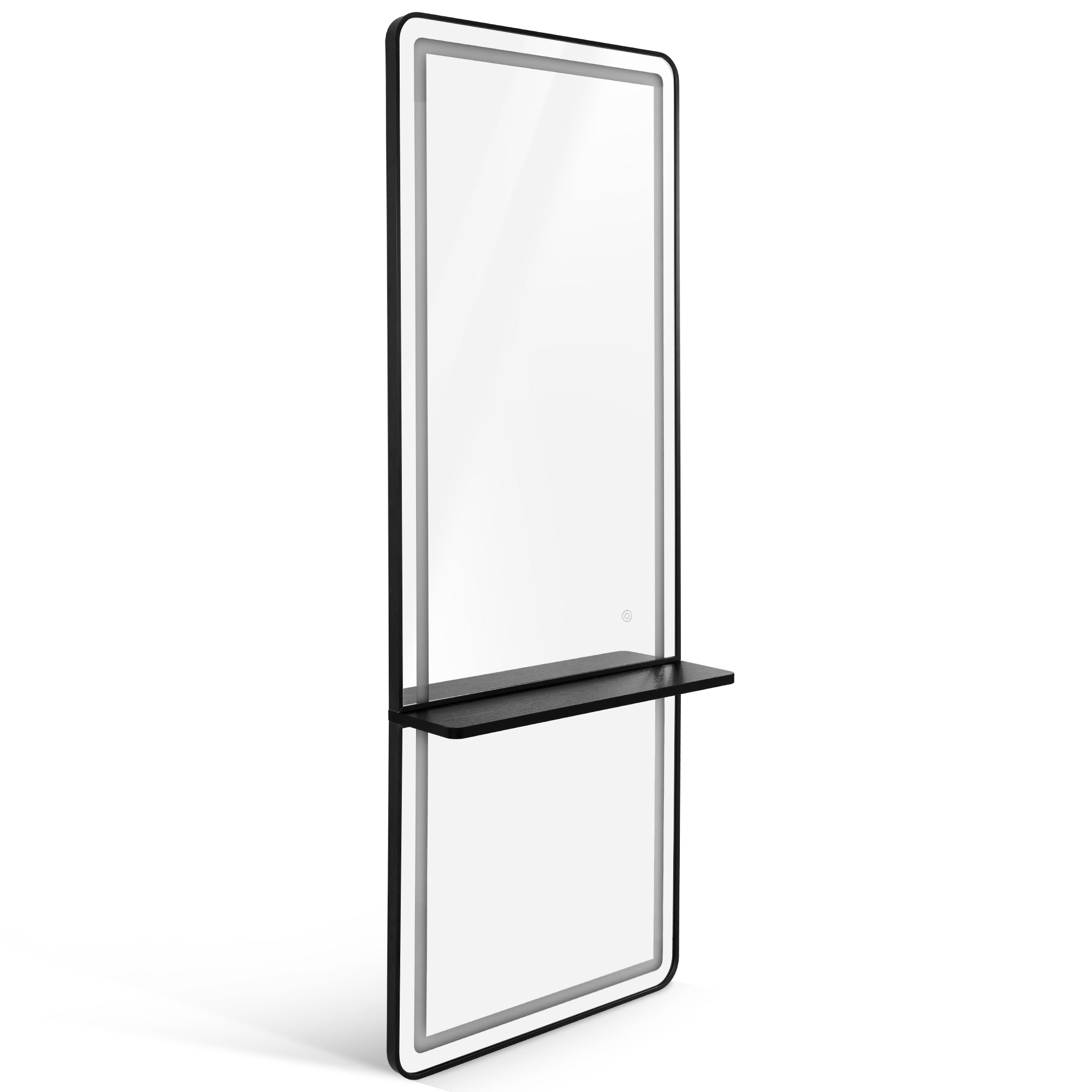 M MCombo Wandspiegel met Verlichting, Volledige Lichaam Spiegel met Aluminium Frame, Grote Spiegel met Plank, Touch-Schakelaar, 3 Lichtkleuren Dimbaar, 17x65x177 cm, J6271