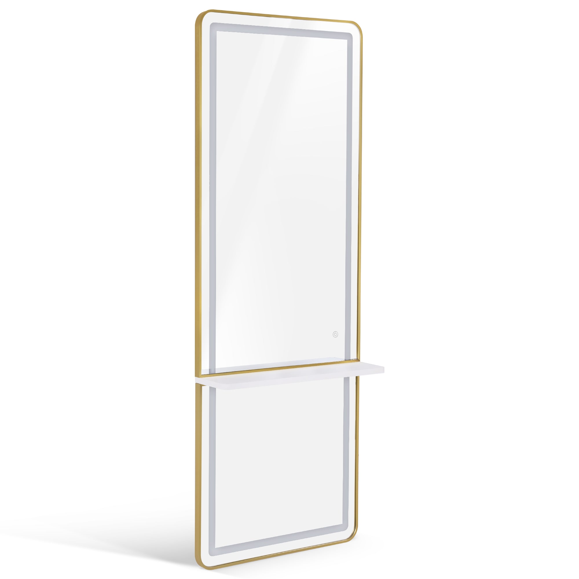 M MCombo Wandspiegel met Verlichting, Volledige Lichaam Spiegel met Aluminium Frame, Grote Spiegel met Plank, Touch-Schakelaar, 3 Lichtkleuren Dimbaar, 17x65x177 cm, J6271