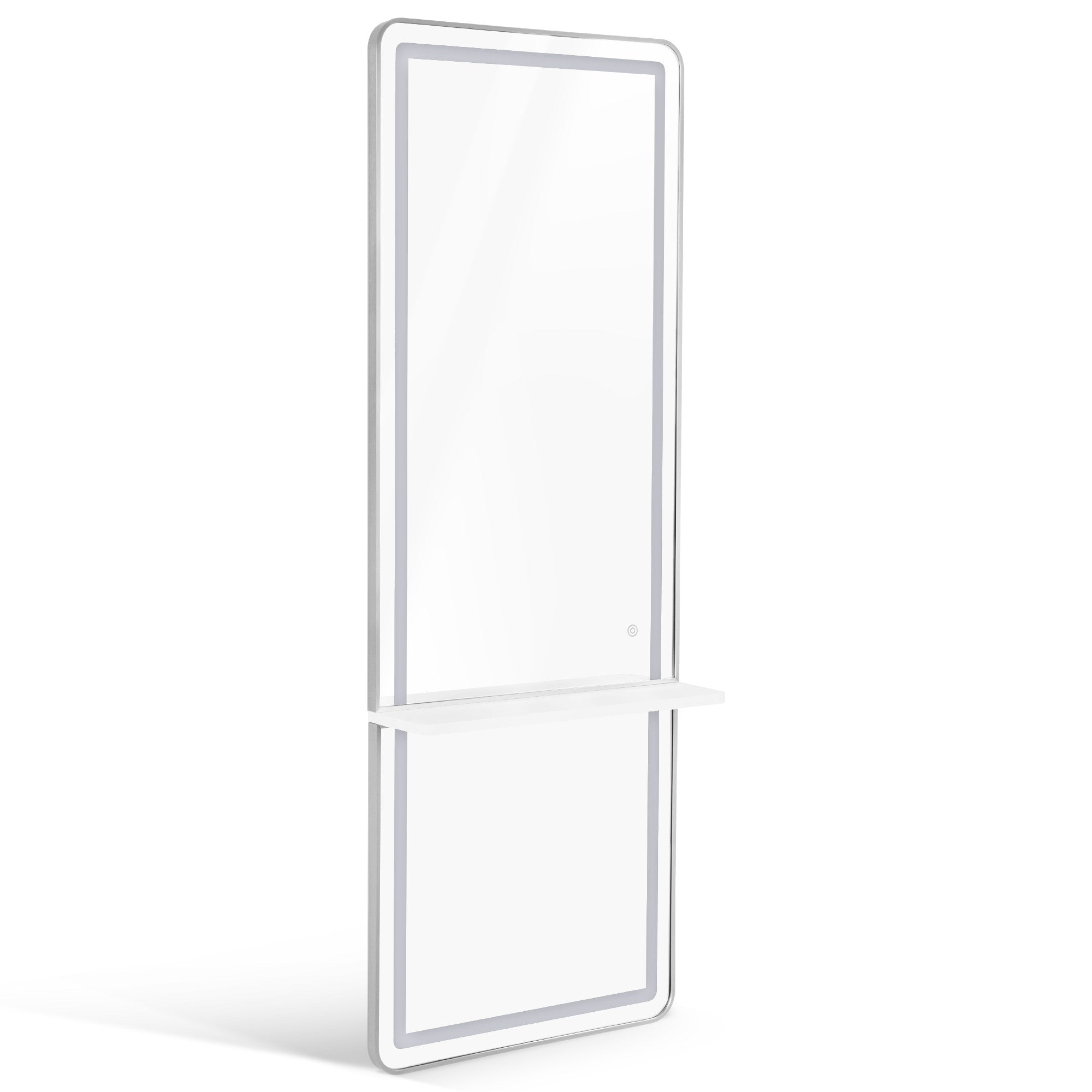 M MCombo Wandspiegel met Verlichting, Volledige Lichaam Spiegel met Aluminium Frame, Grote Spiegel met Plank, Touch-Schakelaar, 3 Lichtkleuren Dimbaar, 17x65x177 cm, J6271