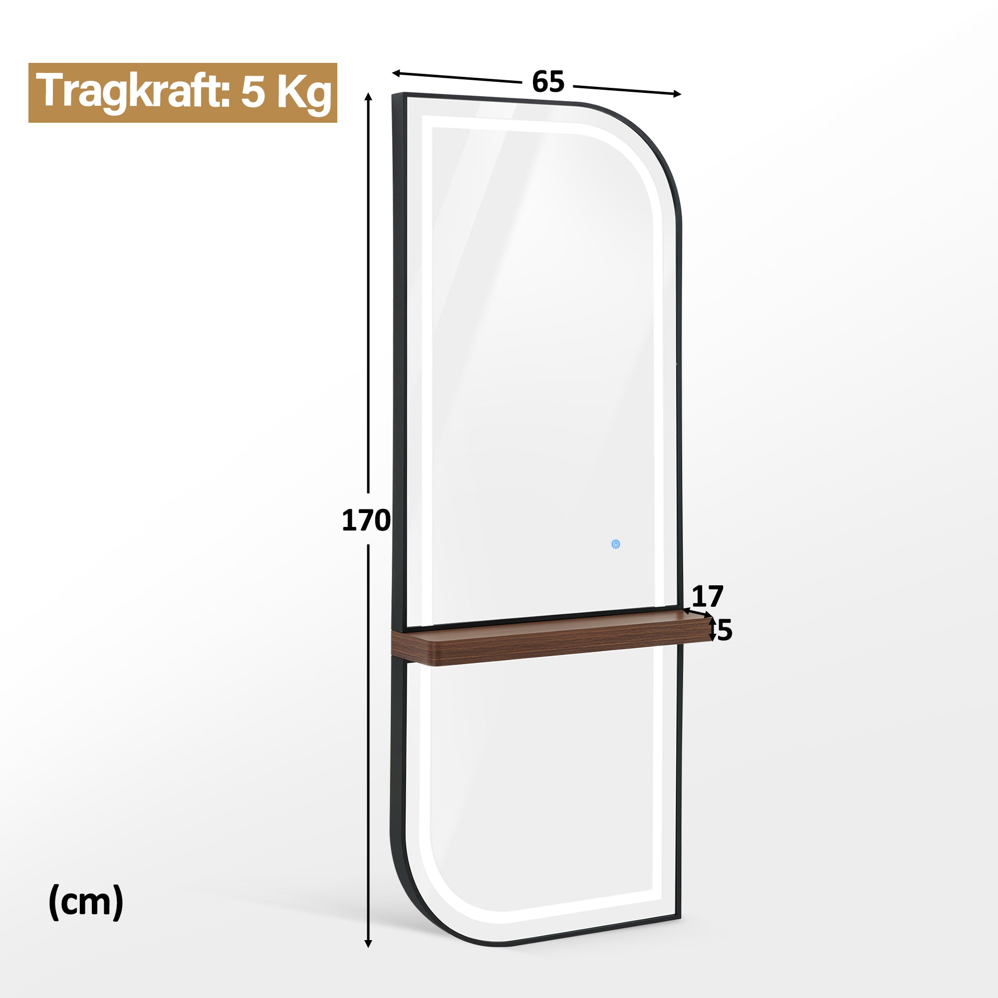 M MCombo Wandspiegel met Verlichting, Volledige Lichaam Spiegel met Aluminium Frame, Grote Spiegel met Plank, Touch-Schakelaar, 3 Lichtkleuren Dimbaar, J6298