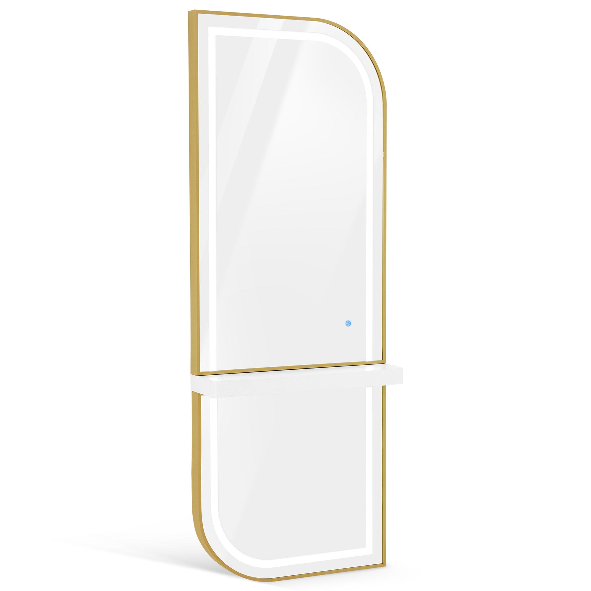 M MCombo Wandspiegel met Verlichting, Volledige Lichaam Spiegel met Aluminium Frame, Grote Spiegel met Plank, Touch-Schakelaar, 3 Lichtkleuren Dimbaar, J6298