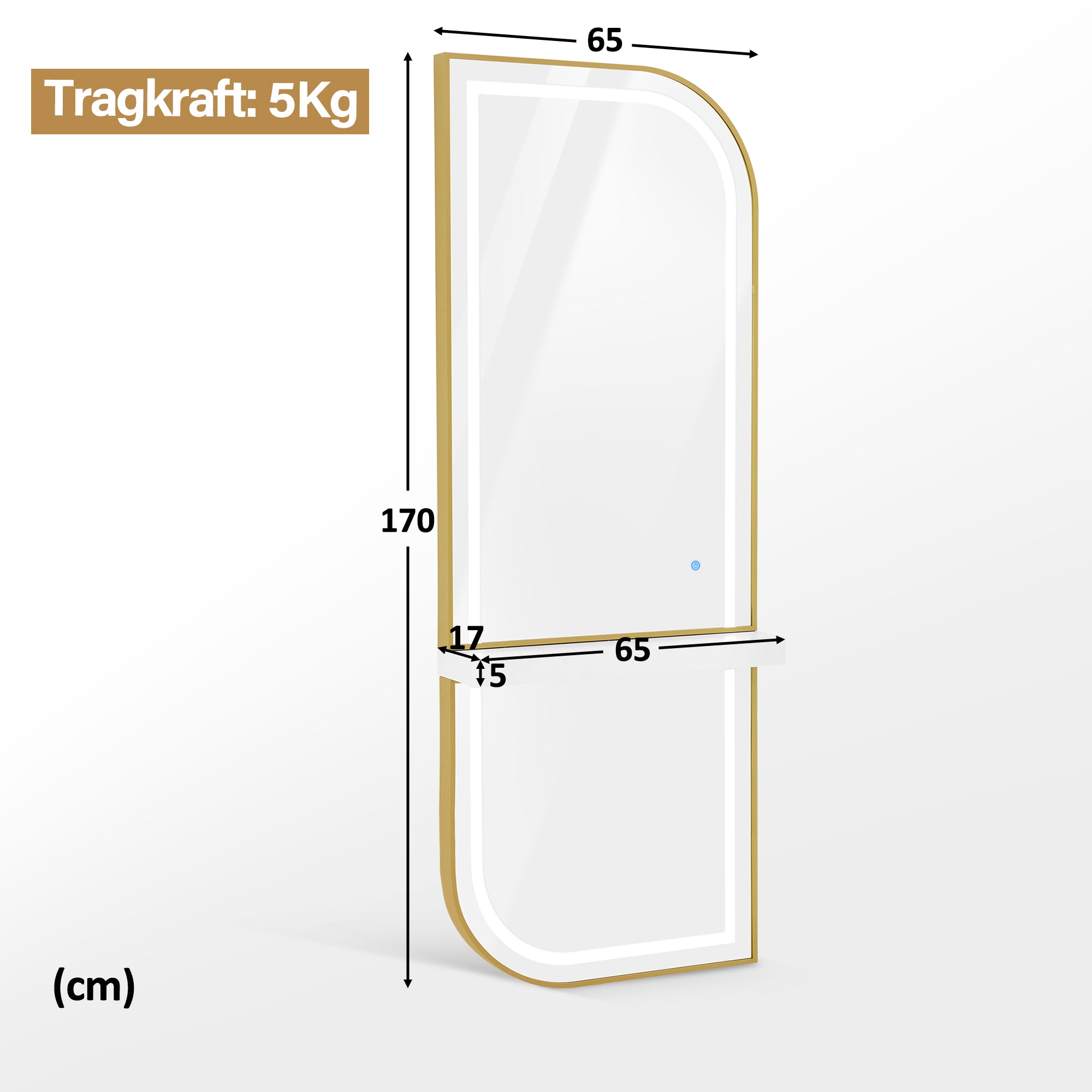 M MCombo Wandspiegel met Verlichting, Volledige Lichaam Spiegel met Aluminium Frame, Grote Spiegel met Plank, Touch-Schakelaar, 3 Lichtkleuren Dimbaar, J6298