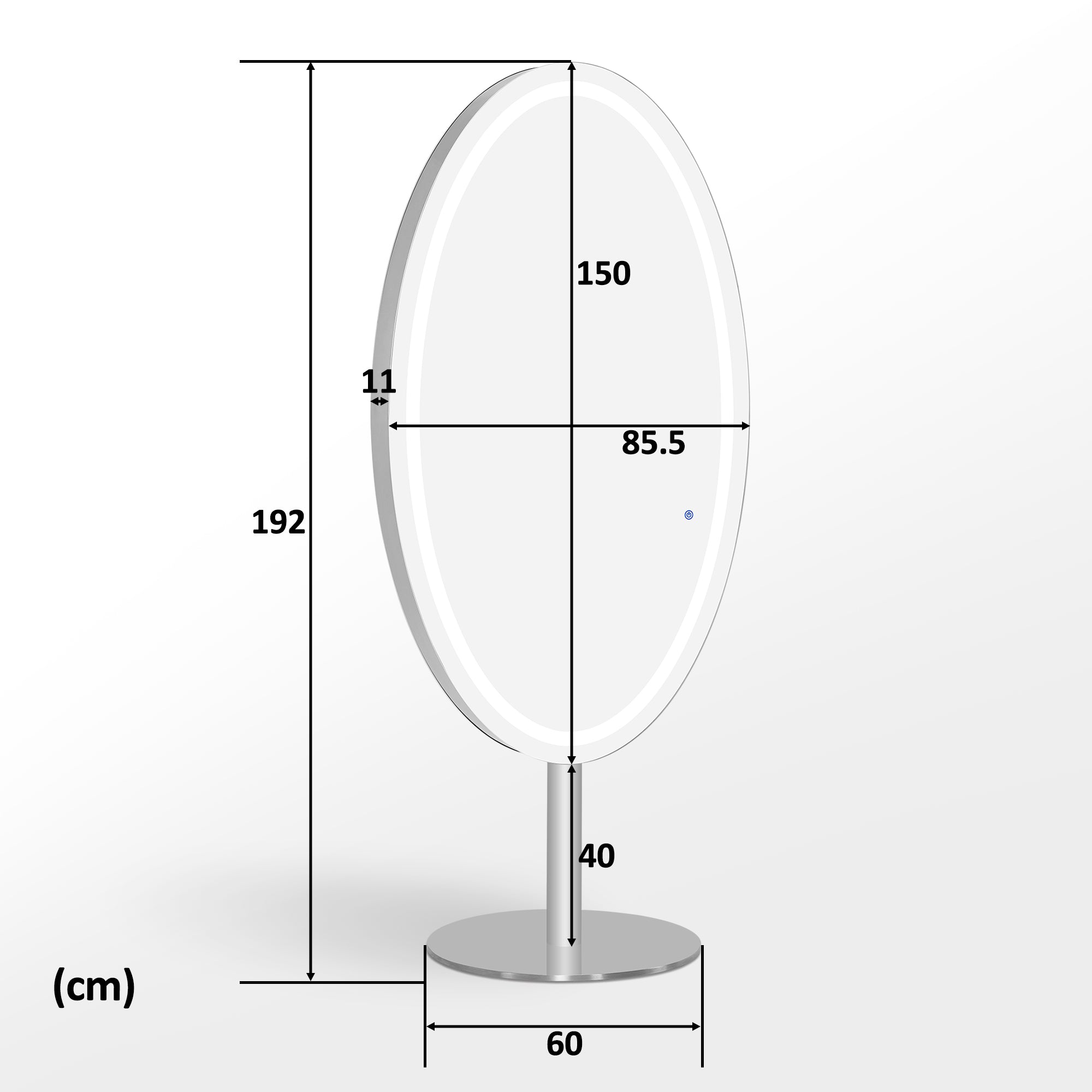 MCombo Specchio a figura intera con illuminazione, in acciaio inox, ampio specchio doppio con base, interruttore touch, 3 colori di luce, dimmerabile, J8363