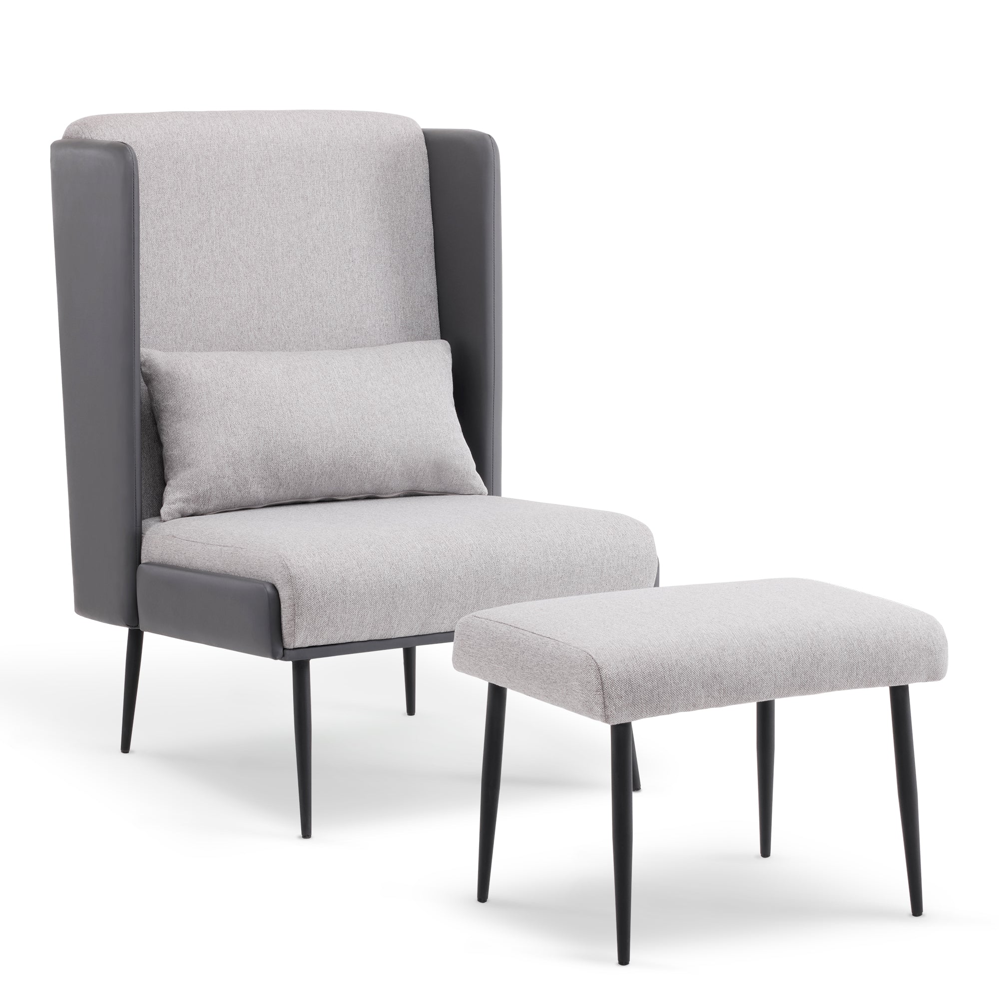 MCombo Poltrona con schienale alto e poggiapiedi, poltrona reclinabile imbottita per soggiorno, comoda poltrona da lettura, poltrona TV con schienale alto, poltrona lounge moderna, tessuto/ecopelle 4707 (grigio)