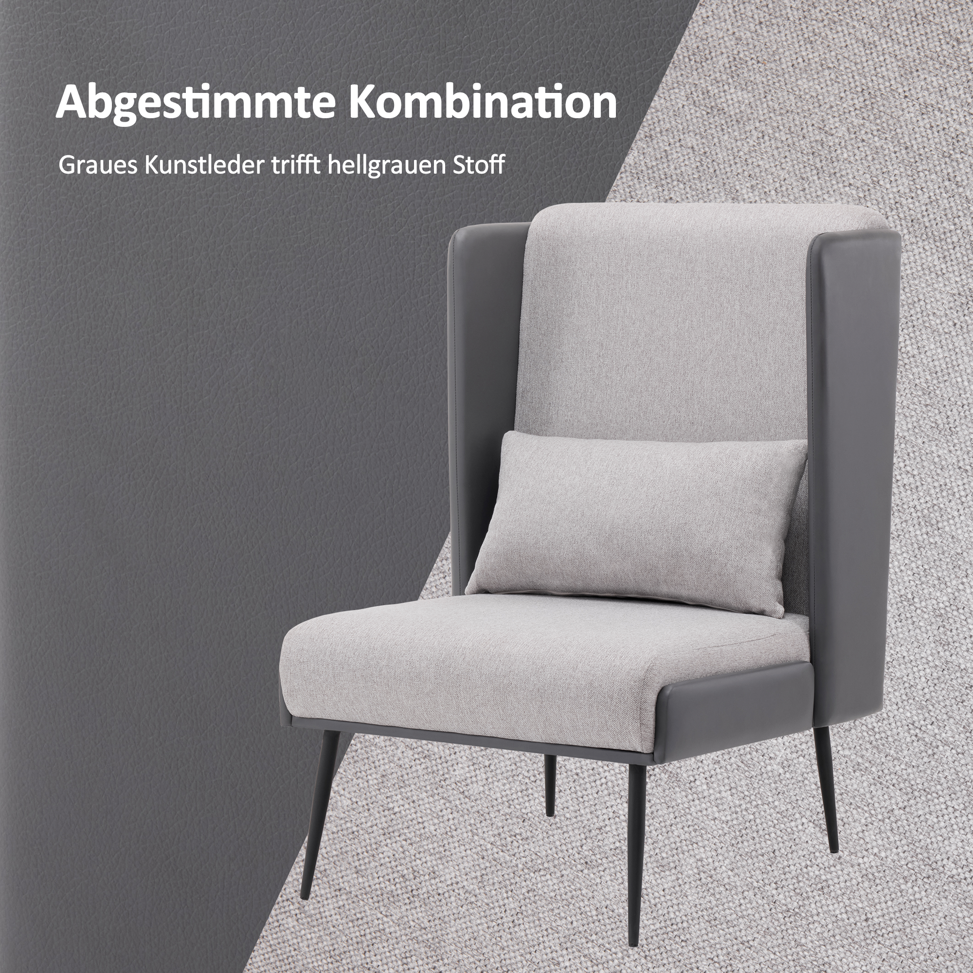 MCombo Poltrona con schienale alto e poggiapiedi, poltrona reclinabile imbottita per soggiorno, comoda poltrona da lettura, poltrona TV con schienale alto, poltrona lounge moderna, tessuto/ecopelle 4707 (grigio)