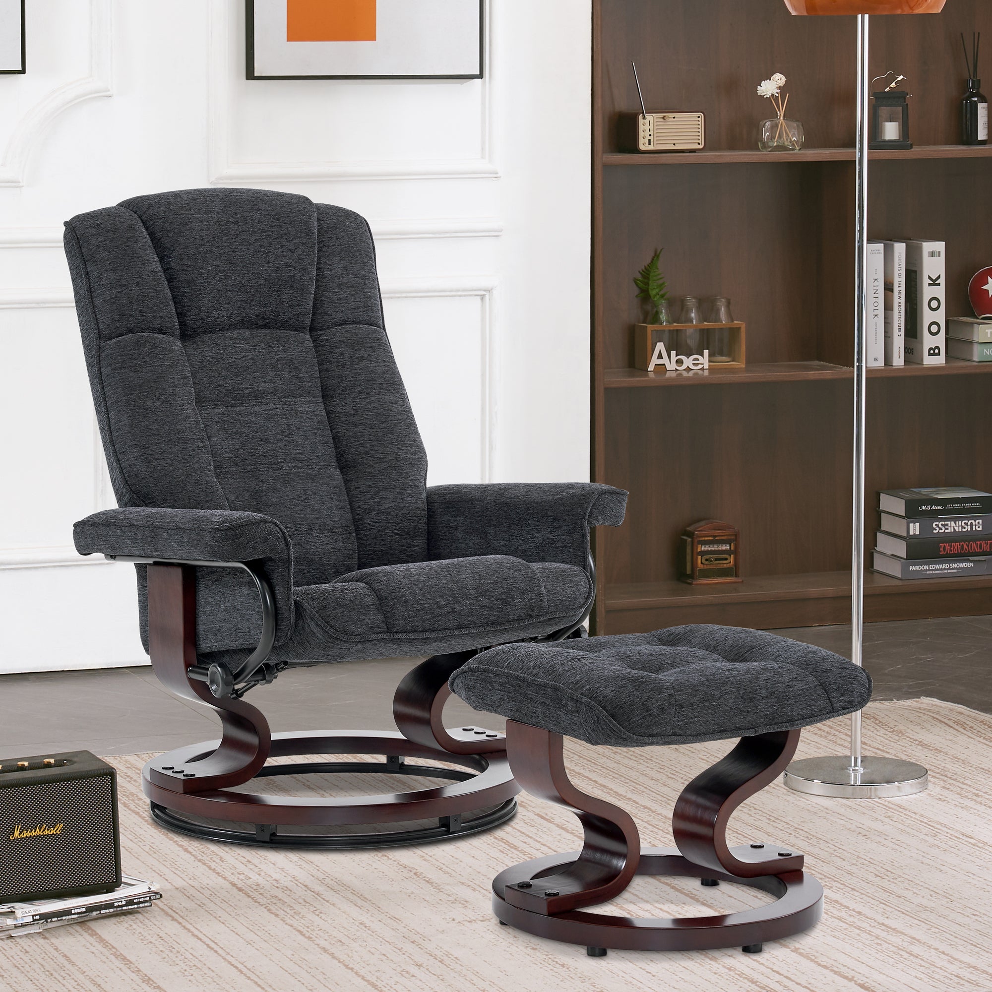 MCombo Poltrona relax con poggiapiedi, poltrona TV girevole a 360° con funzione reclinabile, poltrona TV con portata massima di 120 kg, moderna poltrona lounge per soggiorno, 9019