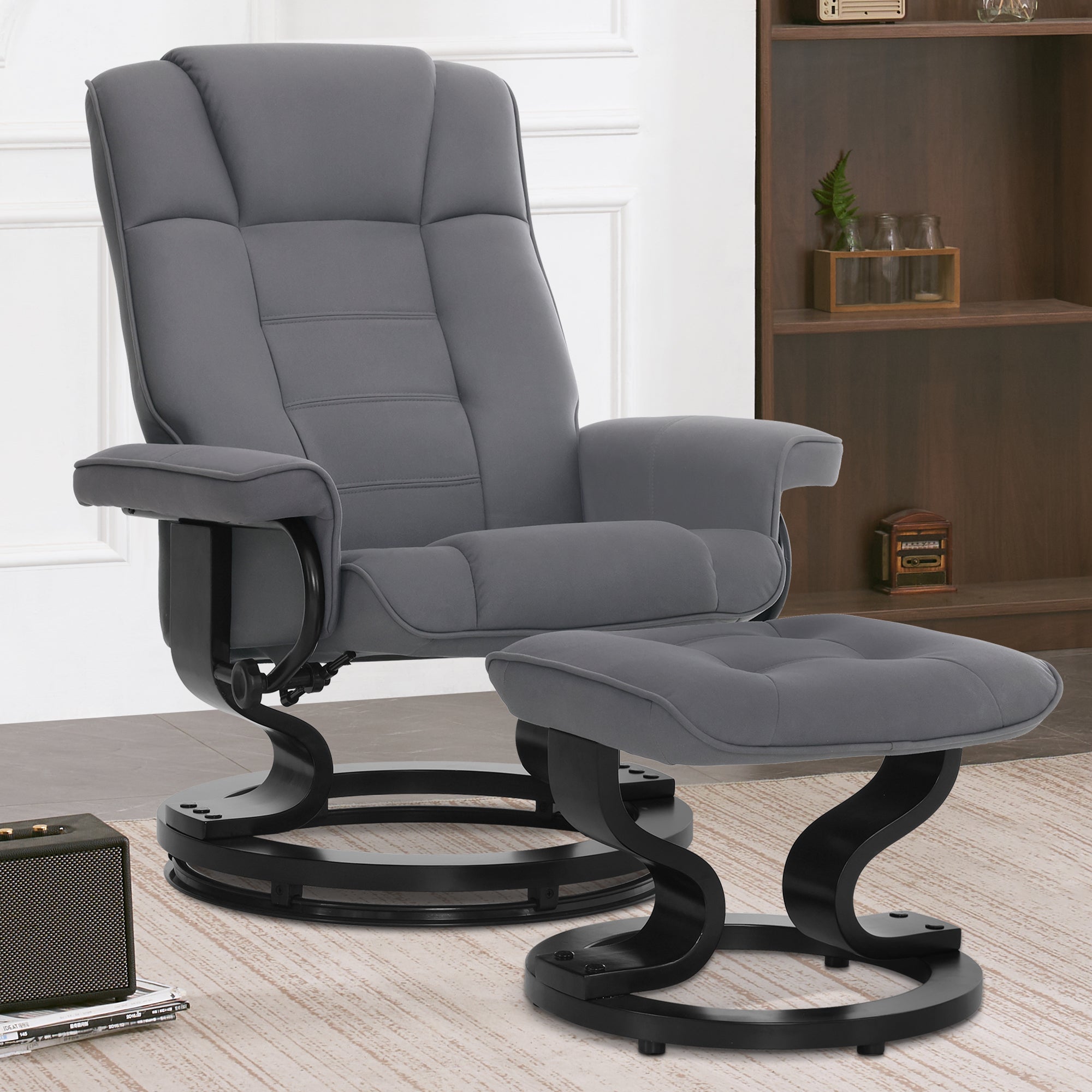 MCombo Poltrona relax con poggiapiedi, poltrona TV girevole a 360° con funzione reclinabile, poltrona TV con portata massima di 120 kg, moderna poltrona lounge per soggiorno, 9019