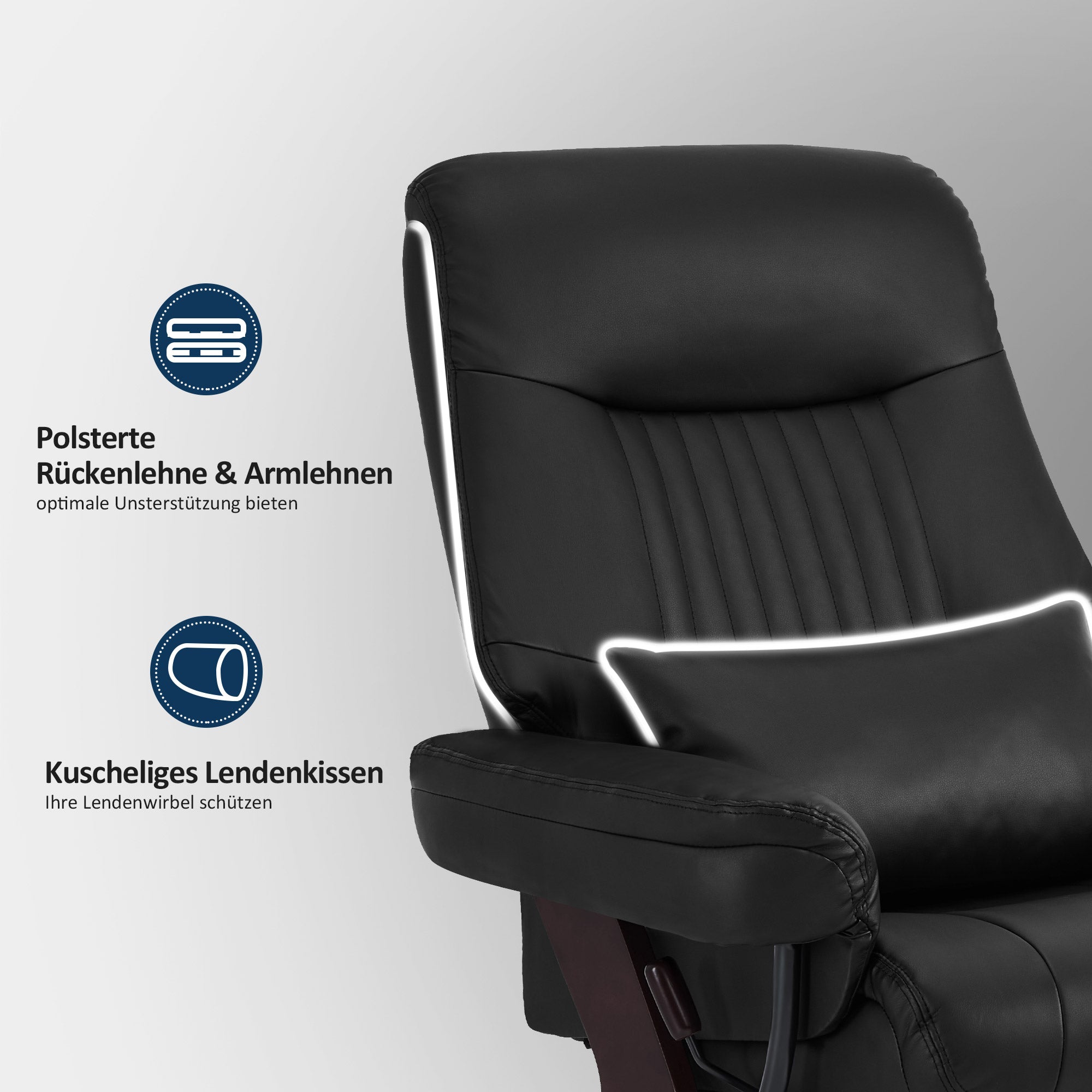 MCombo Poltrona relax con funzione reclinabile, poltrona da lettura, poltrona TV girevole a 360° con poggiapiedi, cuscino e tasca laterale, portata massima 120 kg, poltrona TV per soggiorno, 9035