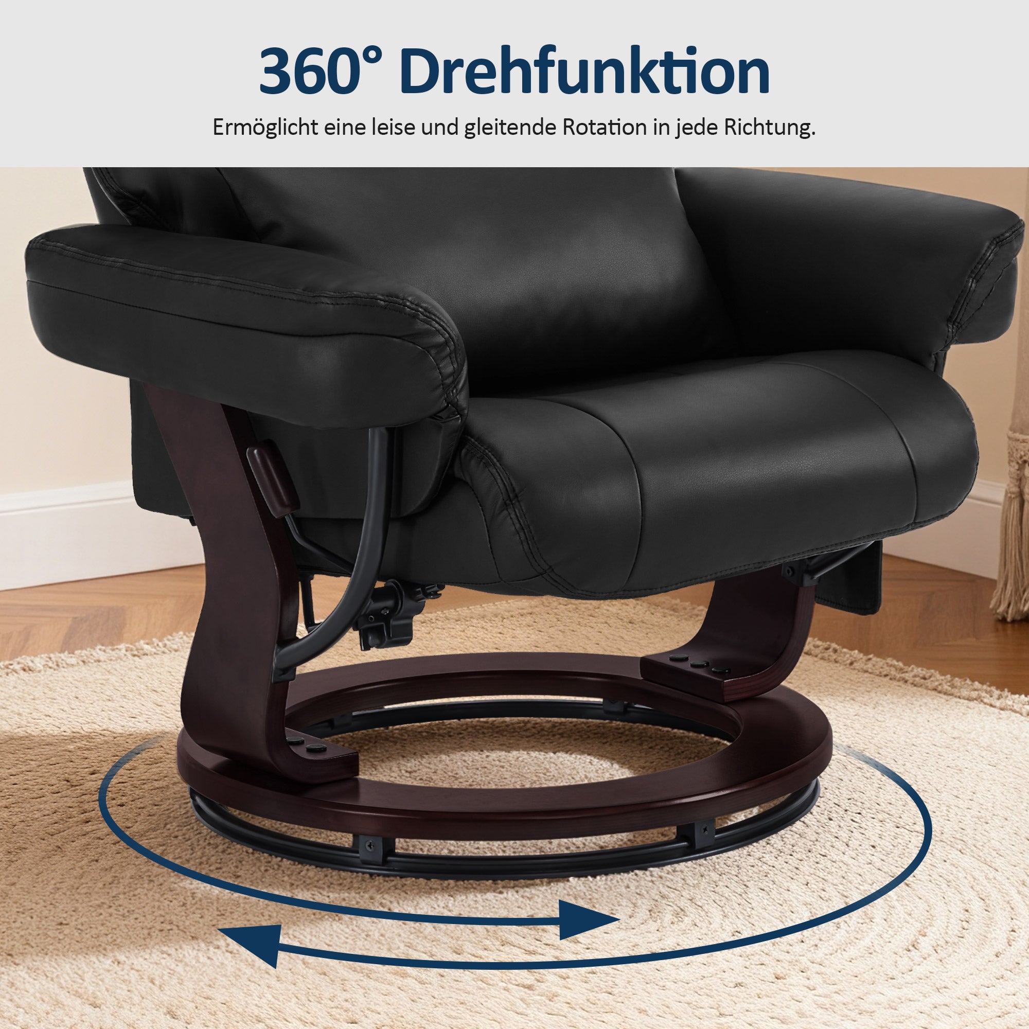 MCombo Poltrona relax con funzione reclinabile, poltrona da lettura, poltrona TV girevole a 360° con poggiapiedi, cuscino e tasca laterale, portata massima 120 kg, poltrona TV per soggiorno, 9035