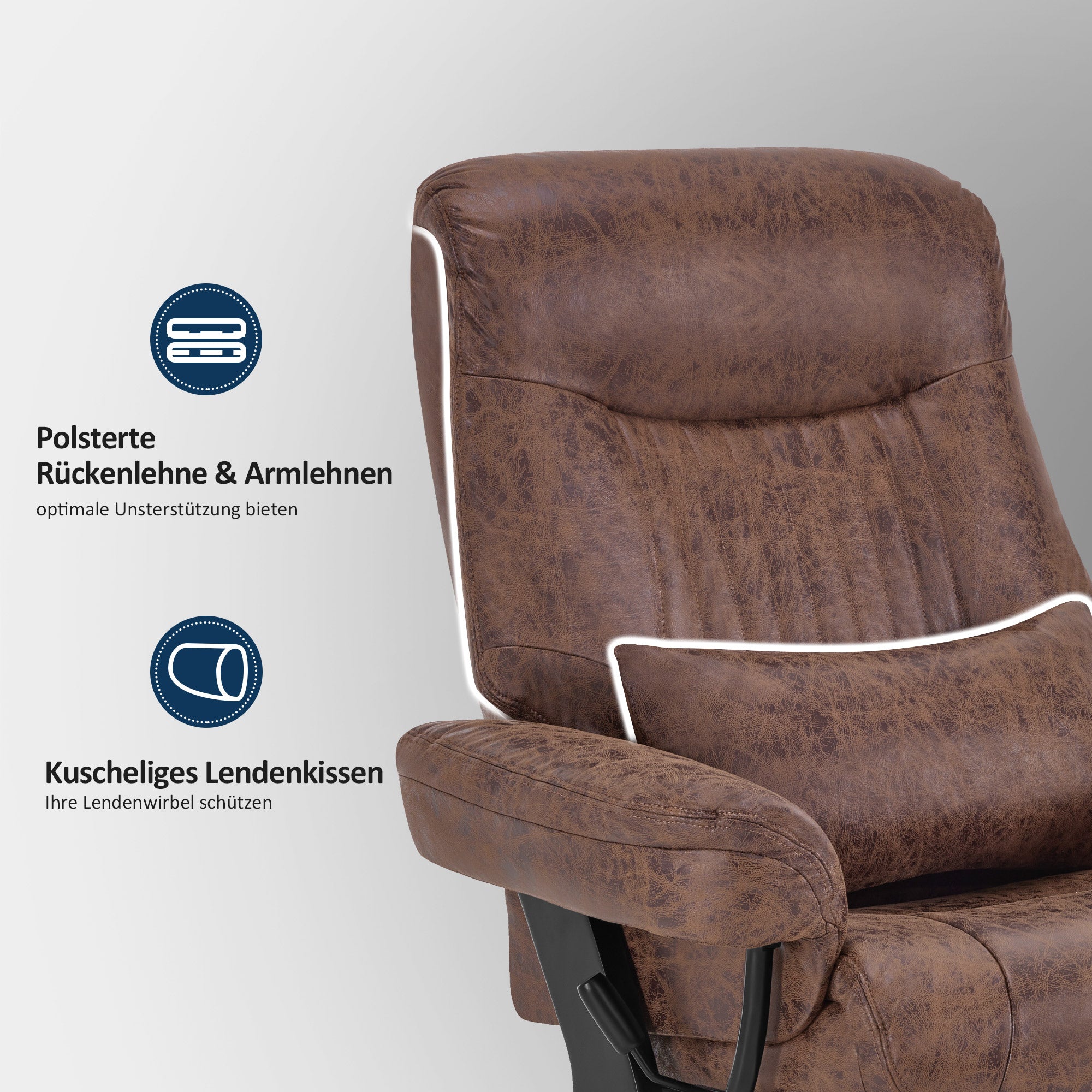 MCombo Poltrona relax con funzione reclinabile, poltrona da lettura, poltrona TV girevole a 360° con poggiapiedi, cuscino e tasca laterale, portata massima 120 kg, poltrona TV per soggiorno, 9035