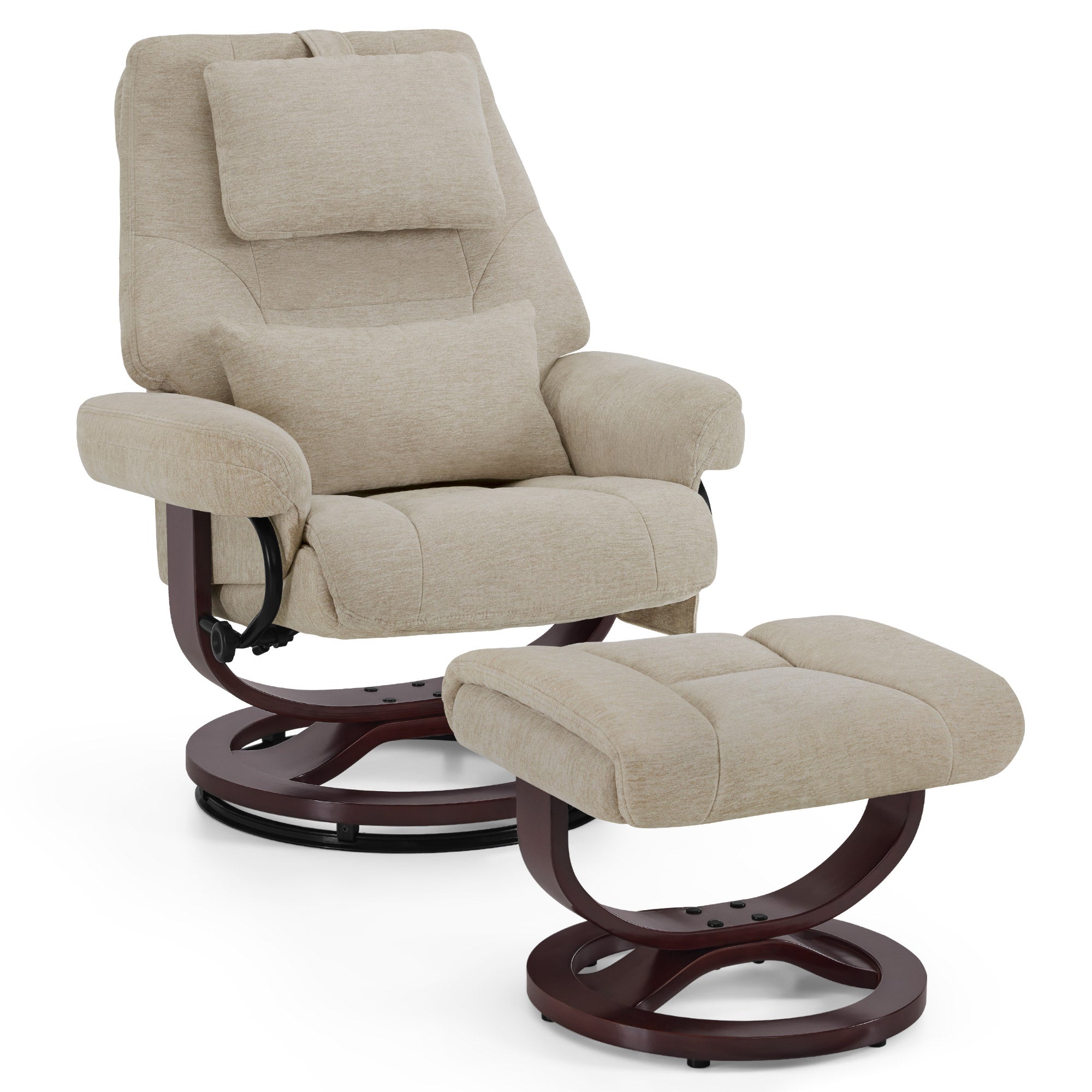 MCombo Poltrona relax con funzione reclinabile, poltrona da lettura, poltrona TV girevole a 360° con poggiapiedi, poggiatesta regolabile, cuscino di supporto lombare e tasca laterale, poltrona TV per soggiorno, 9046