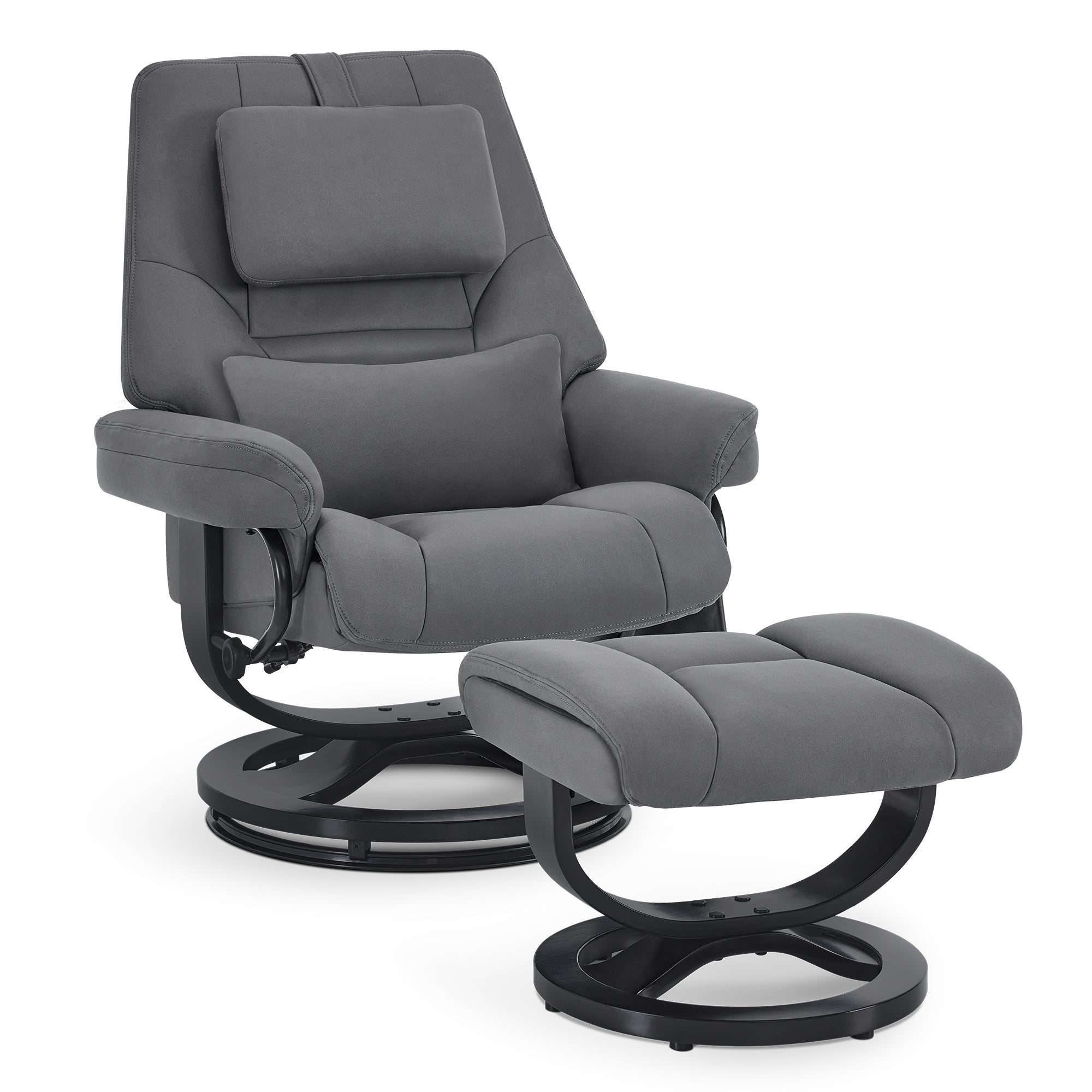MCombo Poltrona relax con funzione reclinabile, poltrona da lettura, poltrona TV girevole a 360° con poggiapiedi, poggiatesta regolabile, cuscino di supporto lombare e tasca laterale, poltrona TV per soggiorno, 9046
