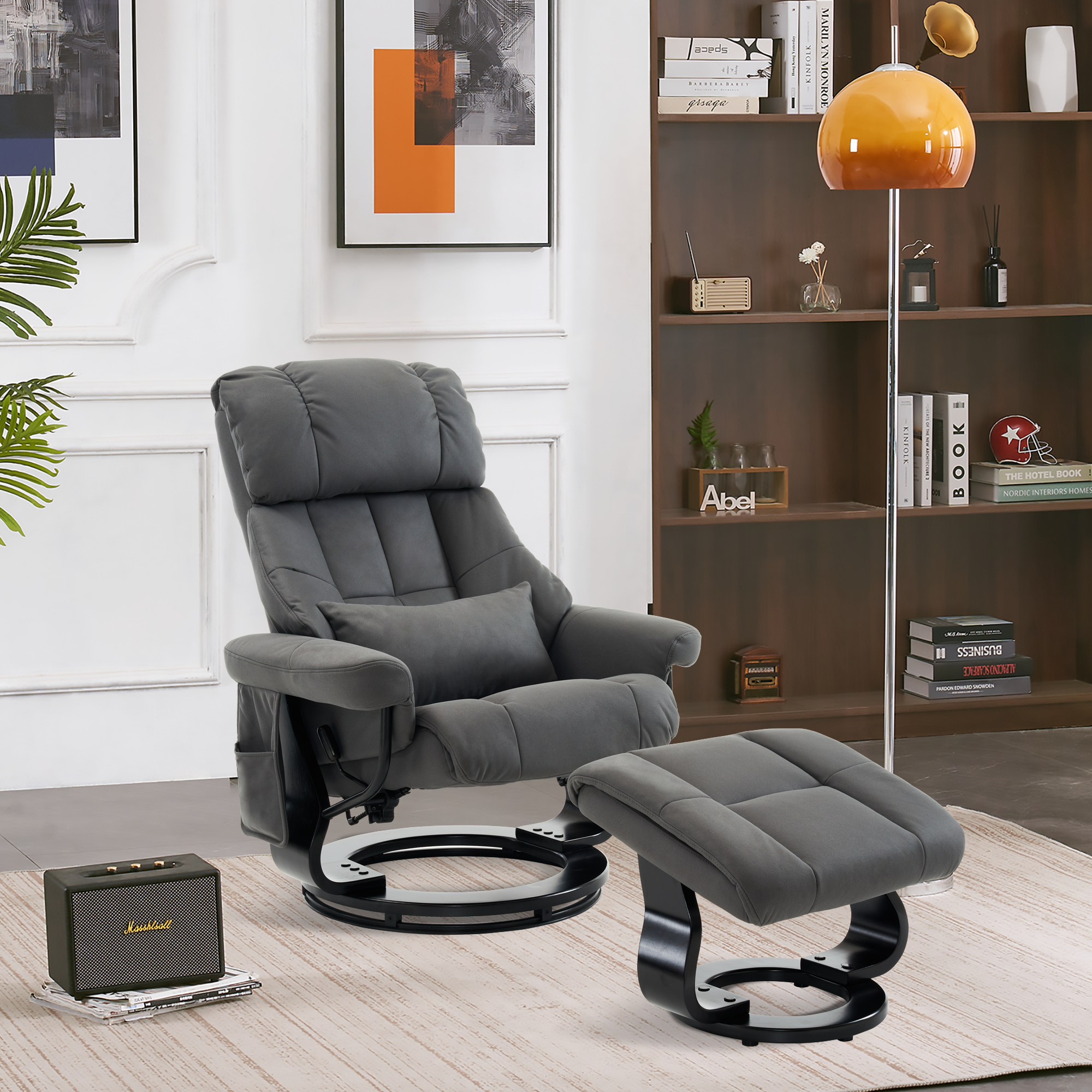 MCombo Poltrona relax con poggiapiedi, poltrona TV girevole a 360° con funzione reclinabile, portata massima 120 kg, moderna poltrona lounge per soggiorno, 9066