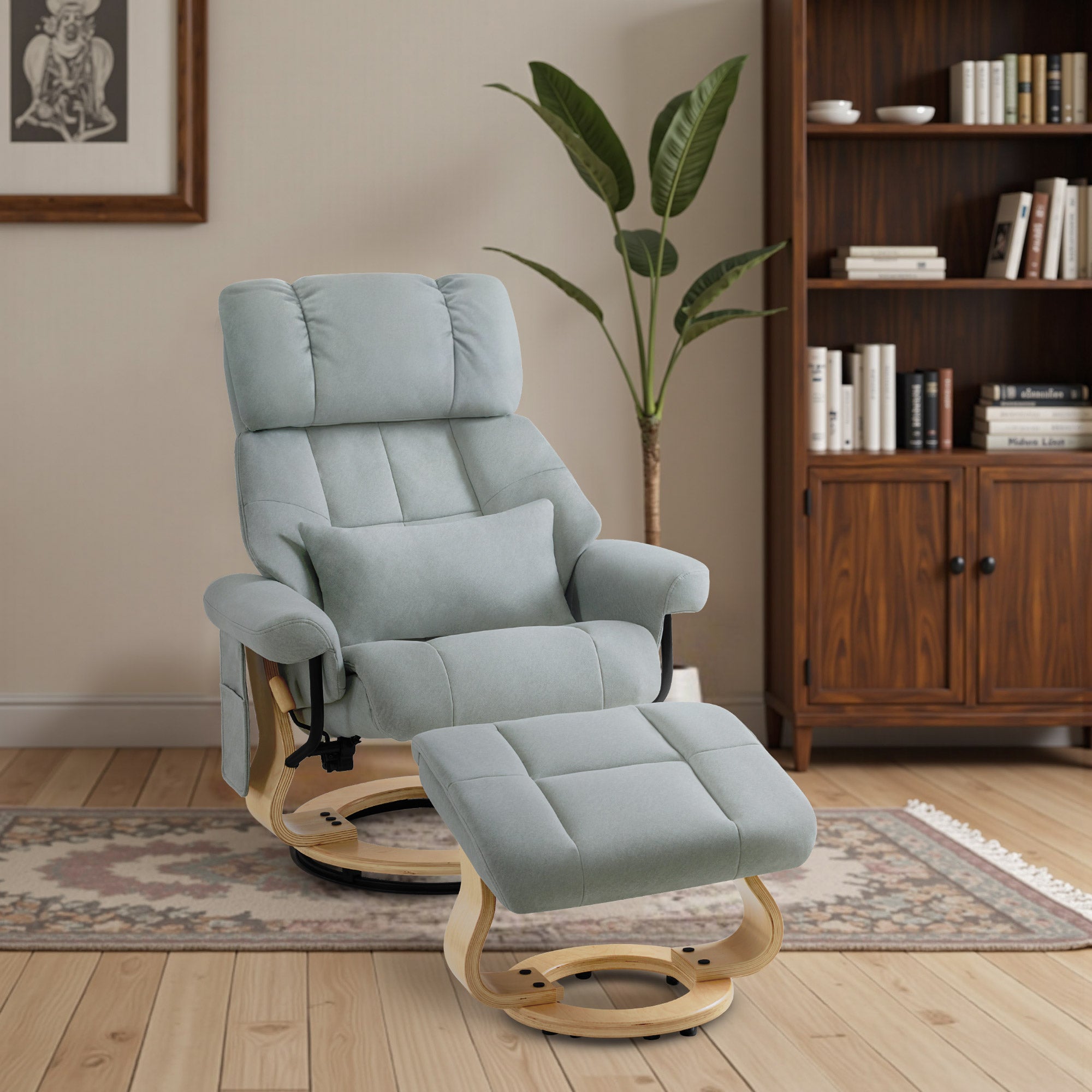 MCombo Poltrona relax con poggiapiedi, poltrona TV girevole a 360° con funzione reclinabile, portata massima 120 kg, moderna poltrona lounge per soggiorno, 9066
