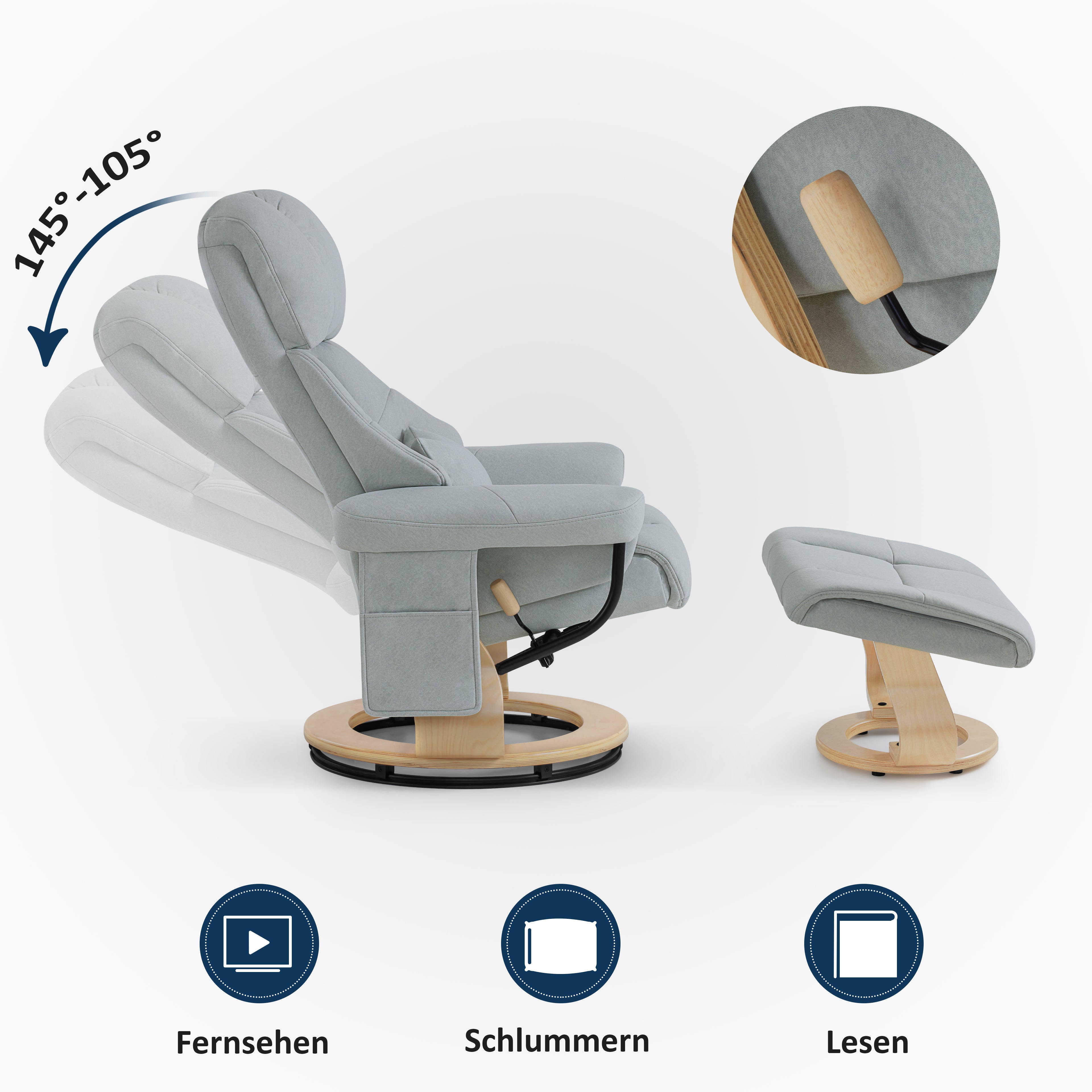 MCombo Poltrona relax con poggiapiedi, poltrona TV girevole a 360° con funzione reclinabile, portata massima 120 kg, moderna poltrona lounge per soggiorno, 9066