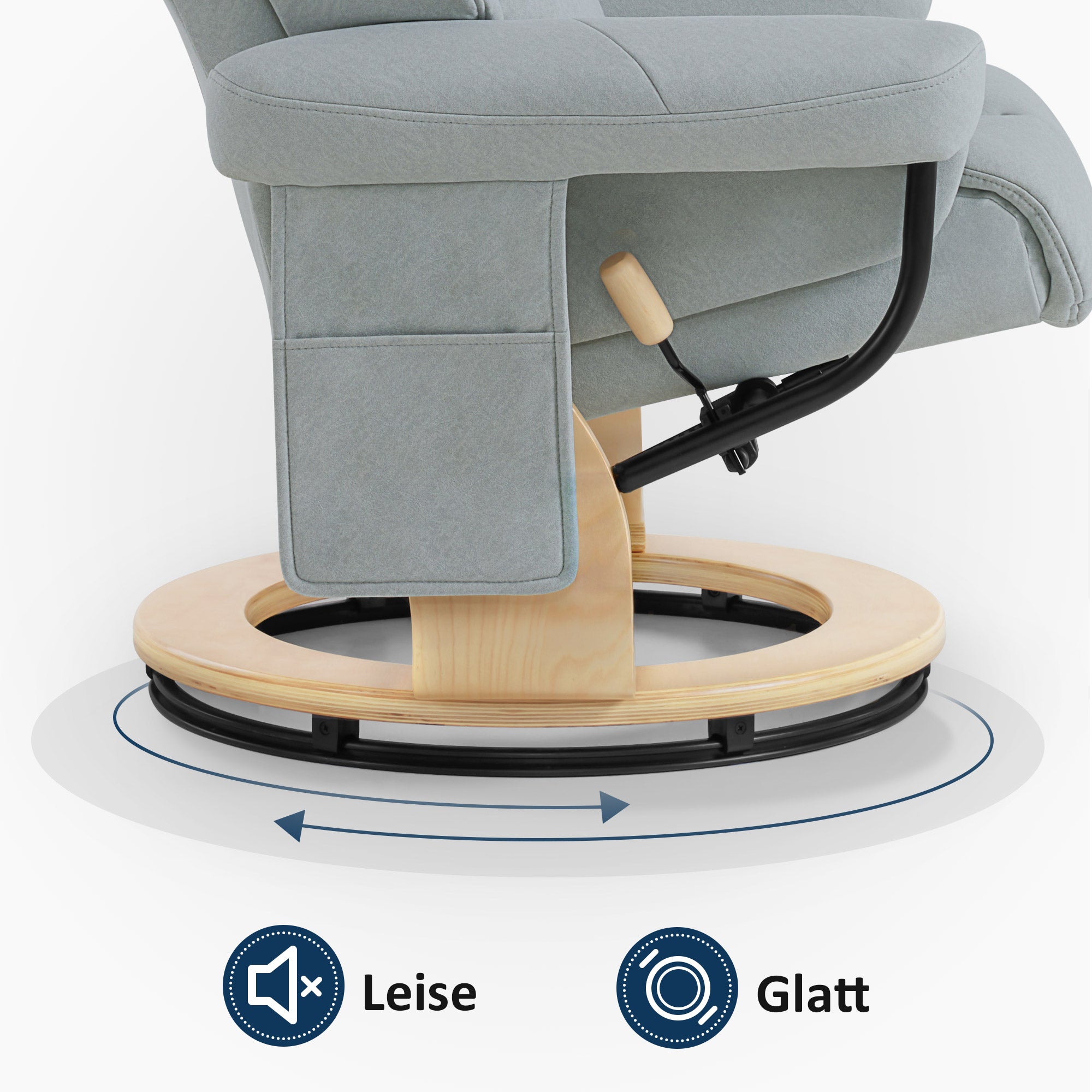 MCombo Poltrona relax con poggiapiedi, poltrona TV girevole a 360° con funzione reclinabile, portata massima 120 kg, moderna poltrona lounge per soggiorno, 9066