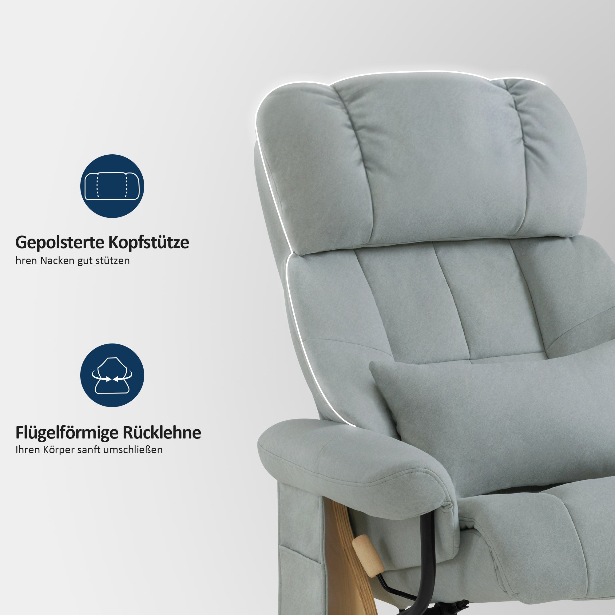 MCombo Poltrona relax con poggiapiedi, poltrona TV girevole a 360° con funzione reclinabile, portata massima 120 kg, moderna poltrona lounge per soggiorno, 9066