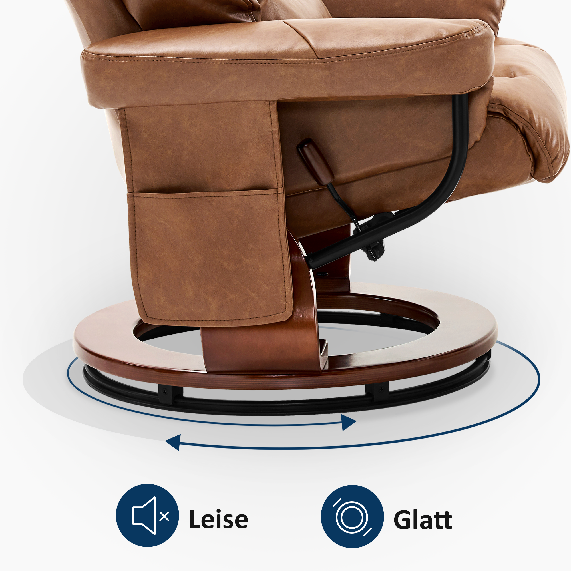 MCombo Poltrona relax con poggiapiedi, poltrona TV girevole a 360° con funzione reclinabile, portata massima 120 kg, moderna poltrona lounge per soggiorno, 9066