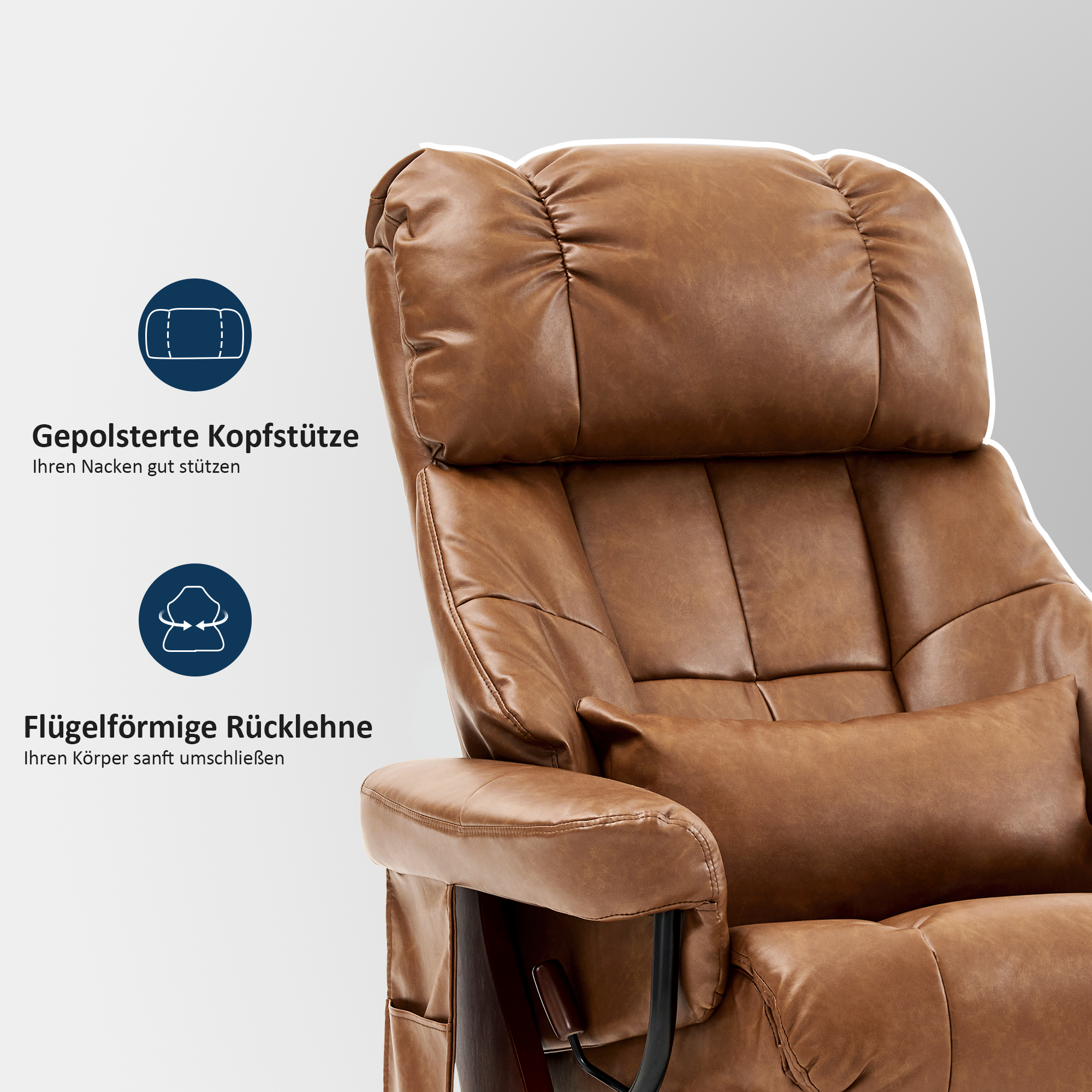 MCombo Poltrona relax con poggiapiedi, poltrona TV girevole a 360° con funzione reclinabile, portata massima 120 kg, moderna poltrona lounge per soggiorno, 9066