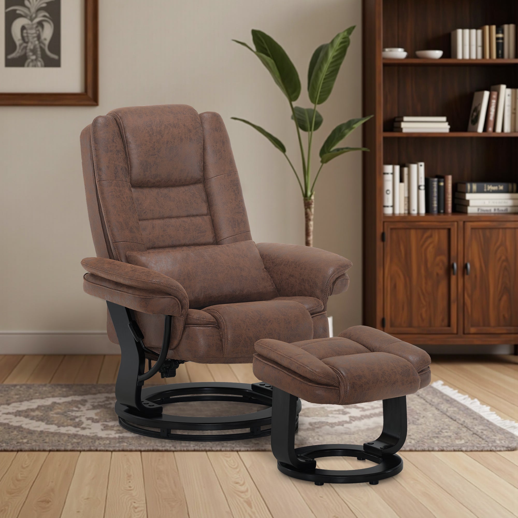 MCombo Poltrona relax reclinabile e girevole a 360° con poggiapiedi, portata fino a 120 kg, adatta al soggiorno, include cuscino e tasca laterale, comoda poltrona da lettura, 9099