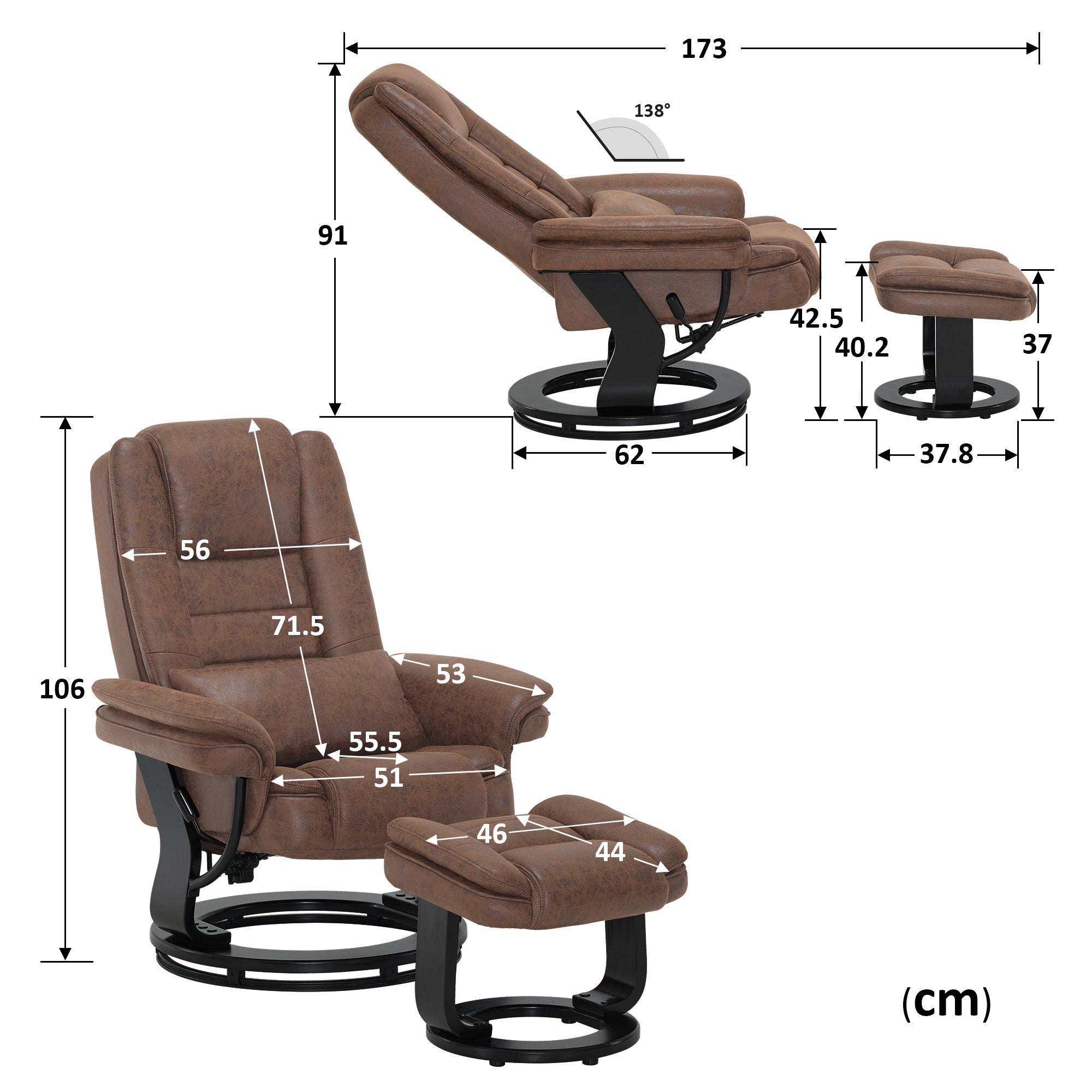 MCombo Poltrona relax reclinabile e girevole a 360° con poggiapiedi, portata fino a 120 kg, adatta al soggiorno, include cuscino e tasca laterale, comoda poltrona da lettura, 9099