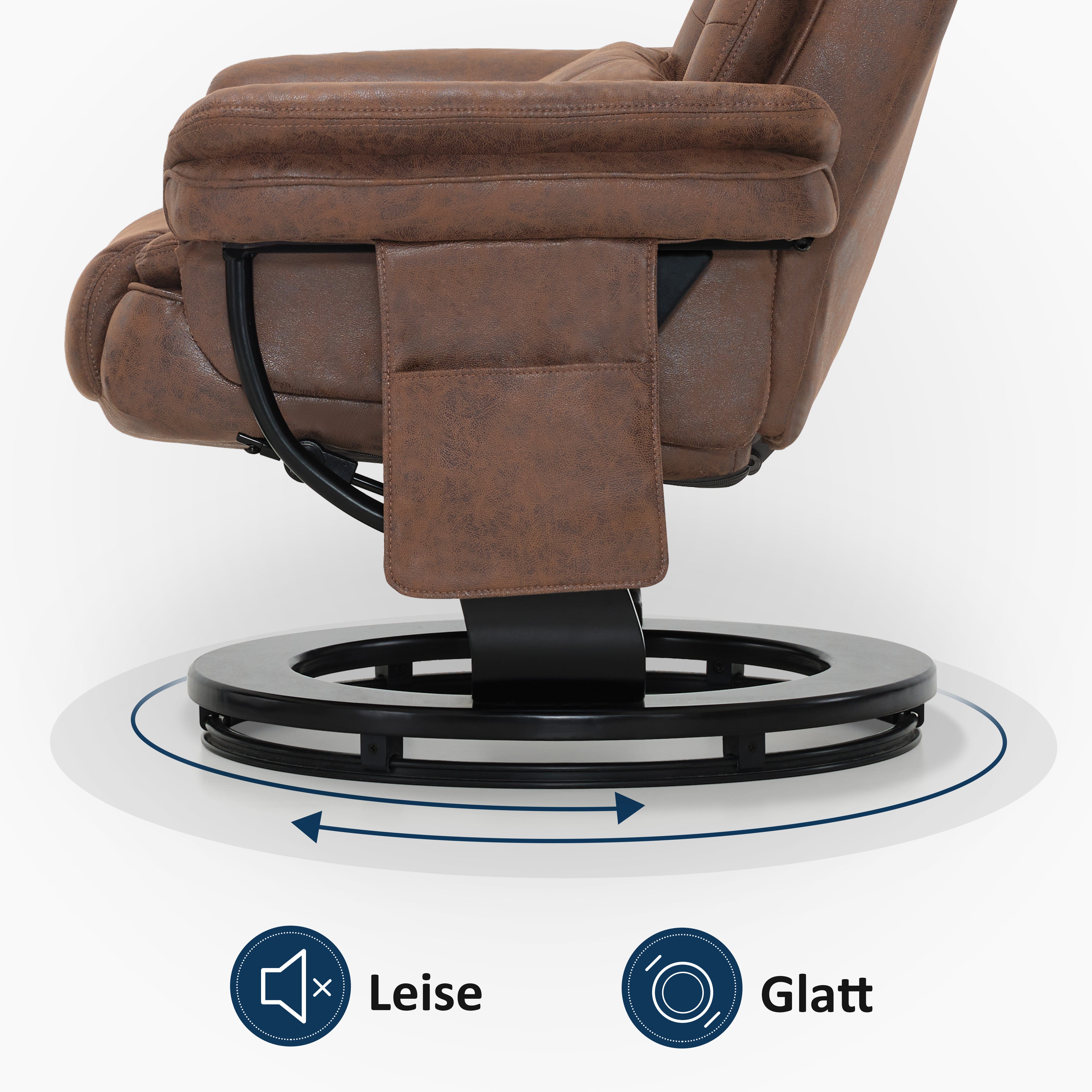 MCombo Poltrona relax reclinabile e girevole a 360° con poggiapiedi, portata fino a 120 kg, adatta al soggiorno, include cuscino e tasca laterale, comoda poltrona da lettura, 9099